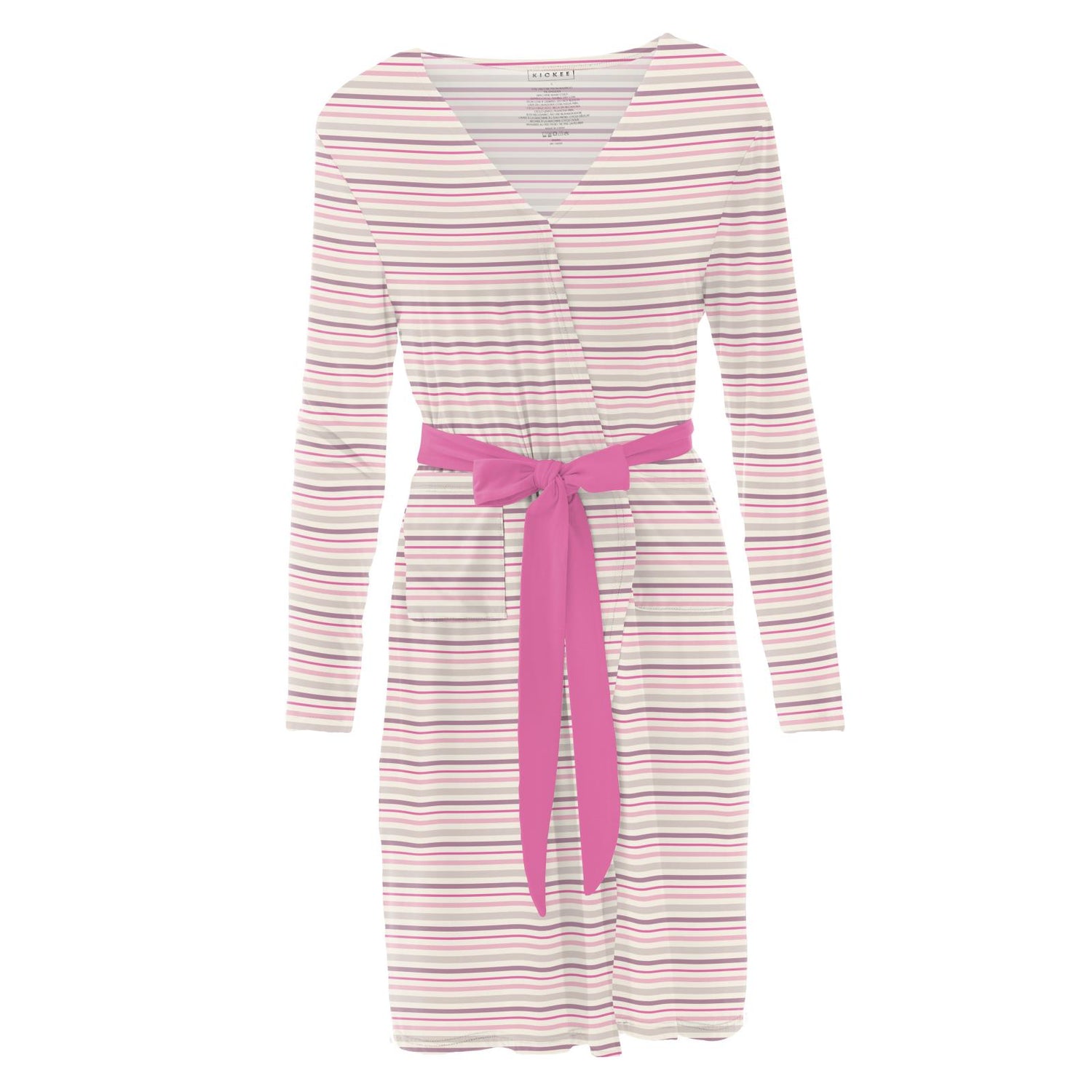 Women's Print Mid Length Lounge Robe in Whimsical Stripe