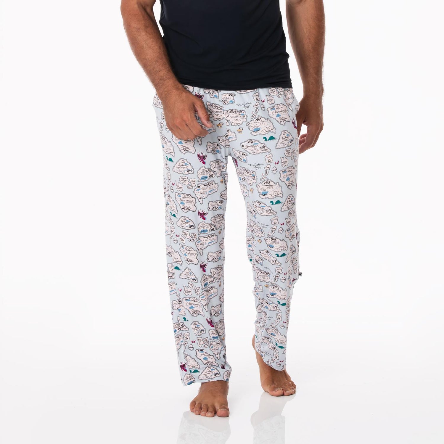 Men's Print Pajama Pants in Dew Pirate Map