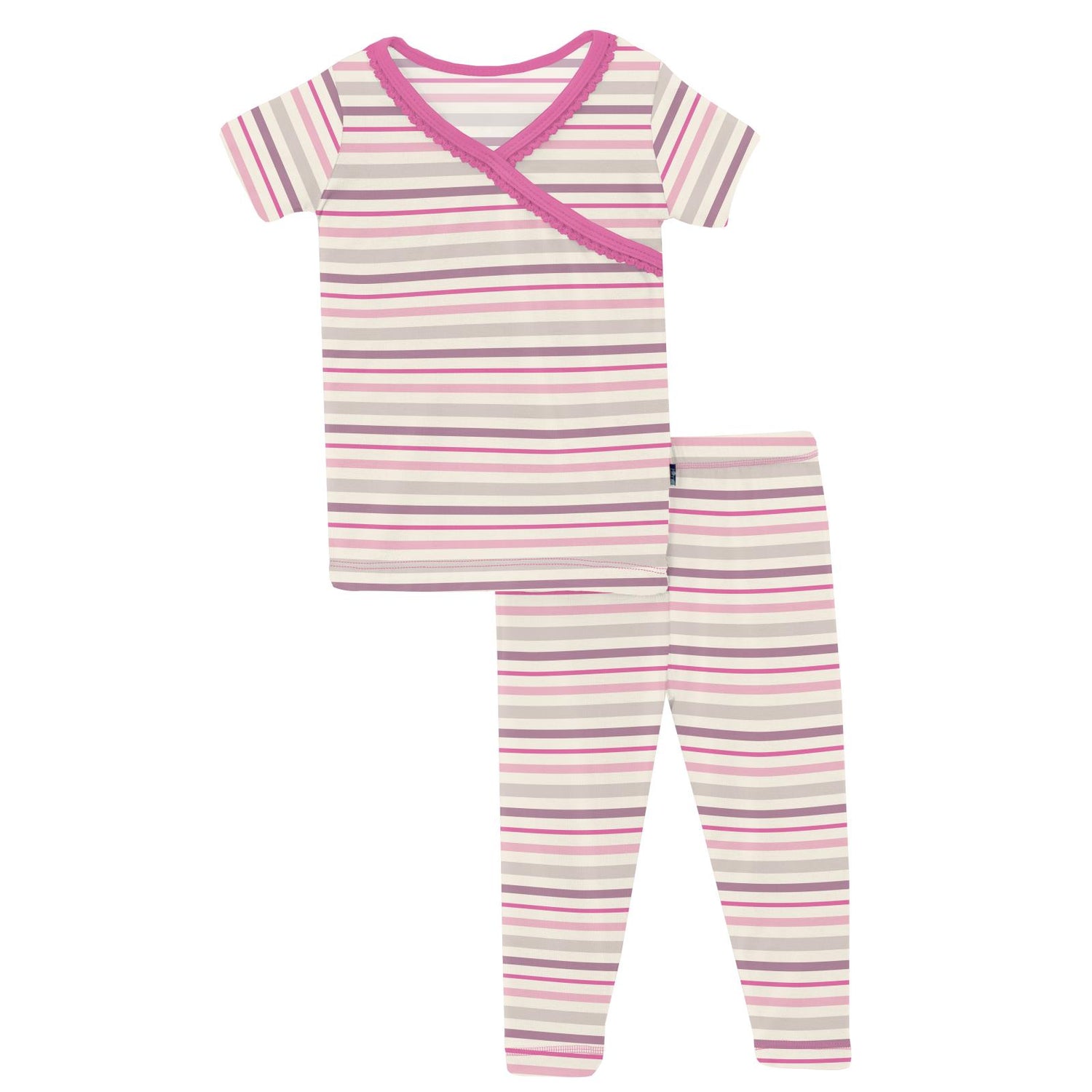 Print Short Sleeve Scallop Kimono Pajama Set in Whimsical Stripe