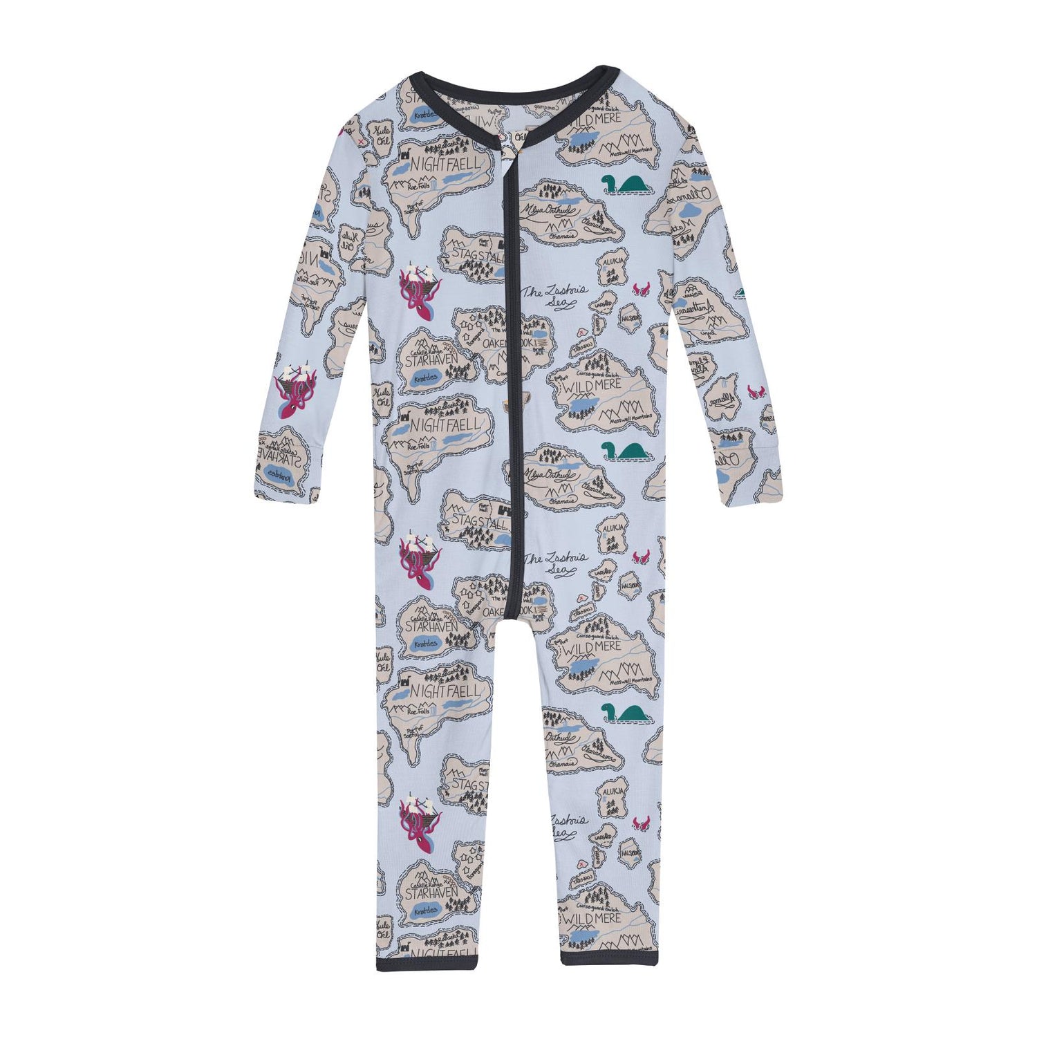 Print Convertible Sleeper with Zipper in Dew Pirate Map