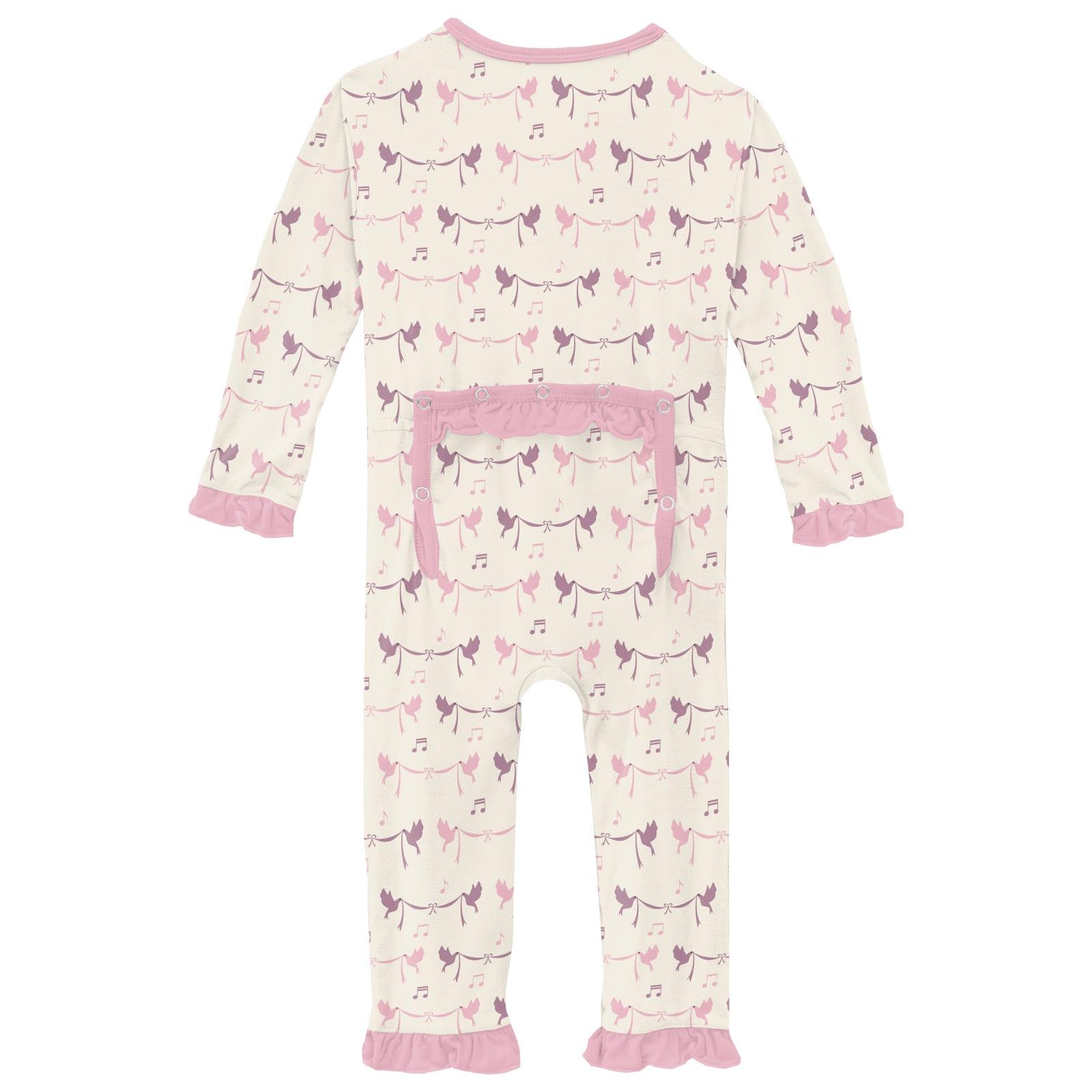 Print Classic Ruffle Coverall with 2 Way Zipper in Natural Bird Banner
