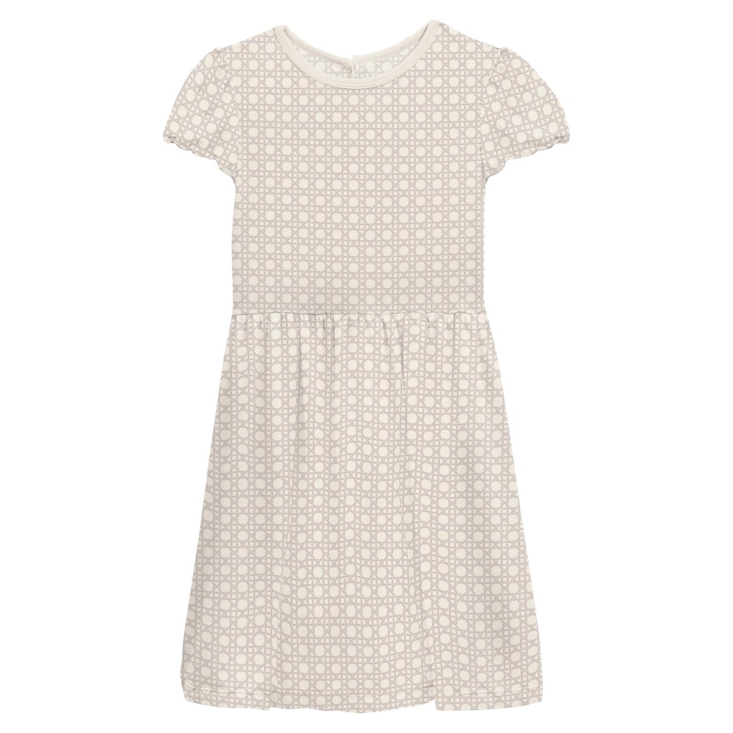 Print Flutter Sleeve Twirl Dress with Pockets in Latte Wicker