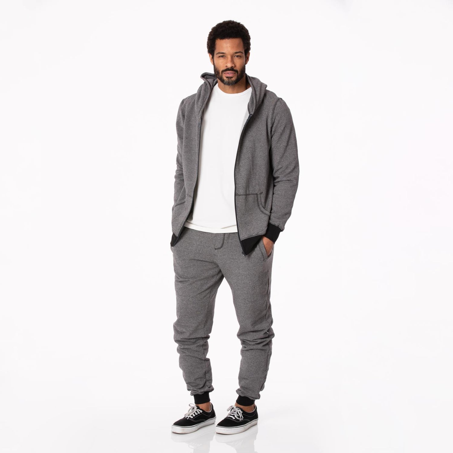 Men's Solid Fleece Zip-Front Hoodie in Heathered Zebra