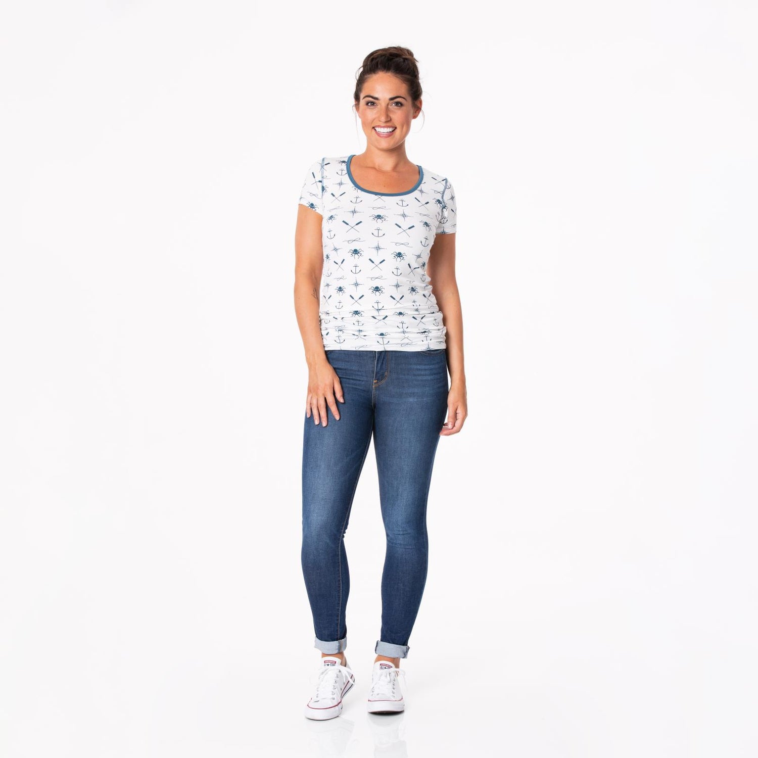 Women's Print Short Sleeve Scoop Neck Tee in Natural Captain and Crew