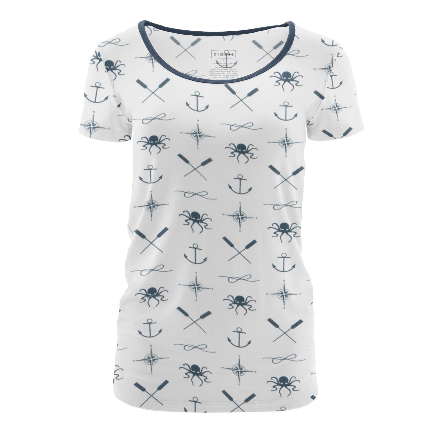 Women's Print Short Sleeve Scoop Neck Tee in Natural Captain and Crew