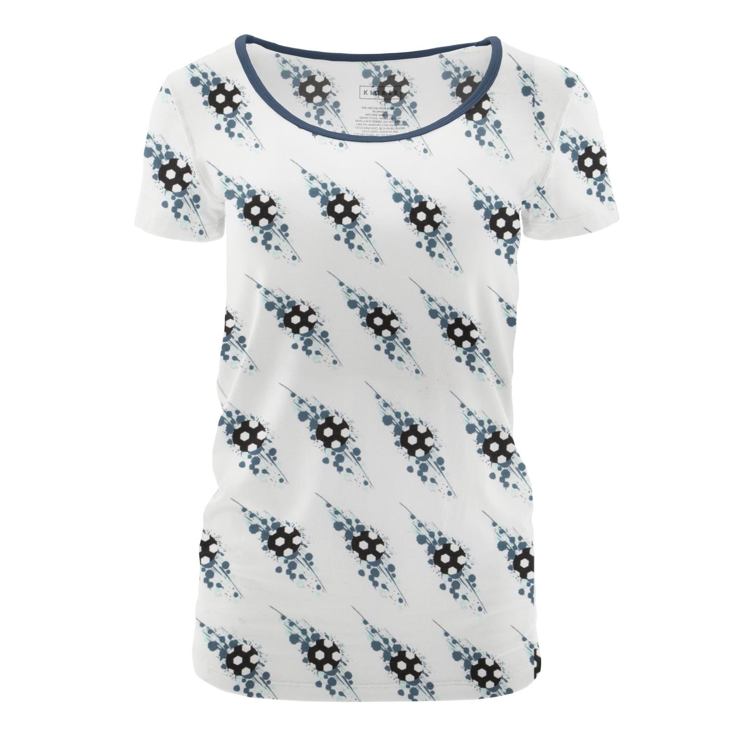 Women's Print Short Sleeve Scoop Neck Tee in Natural Soccer Splash
