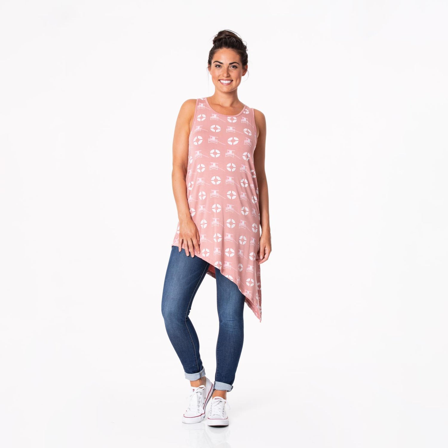 Women's Print Side-Tailed Tank in Antique Pink Lifeguard