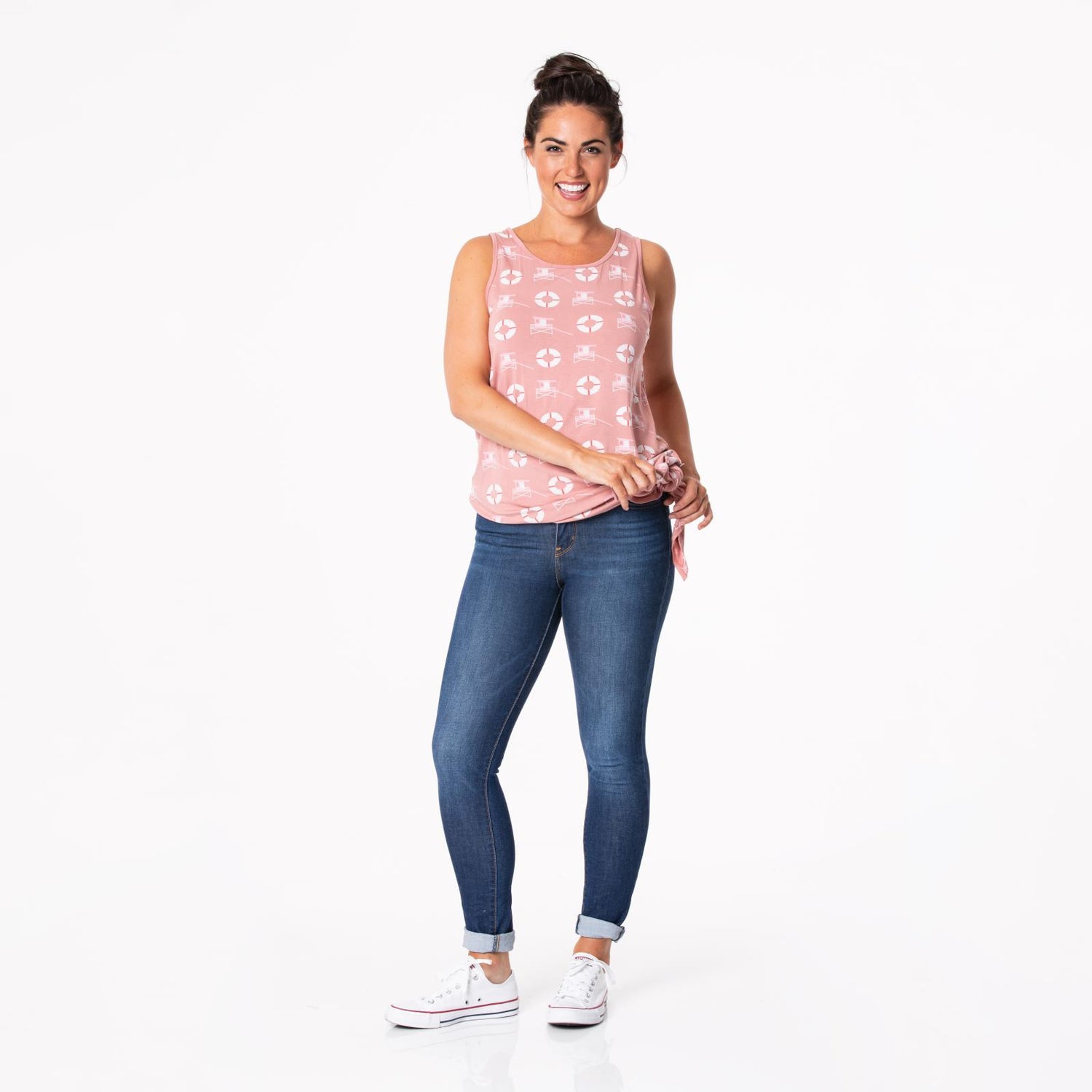 Women's Print Side-Tailed Tank in Antique Pink Lifeguard