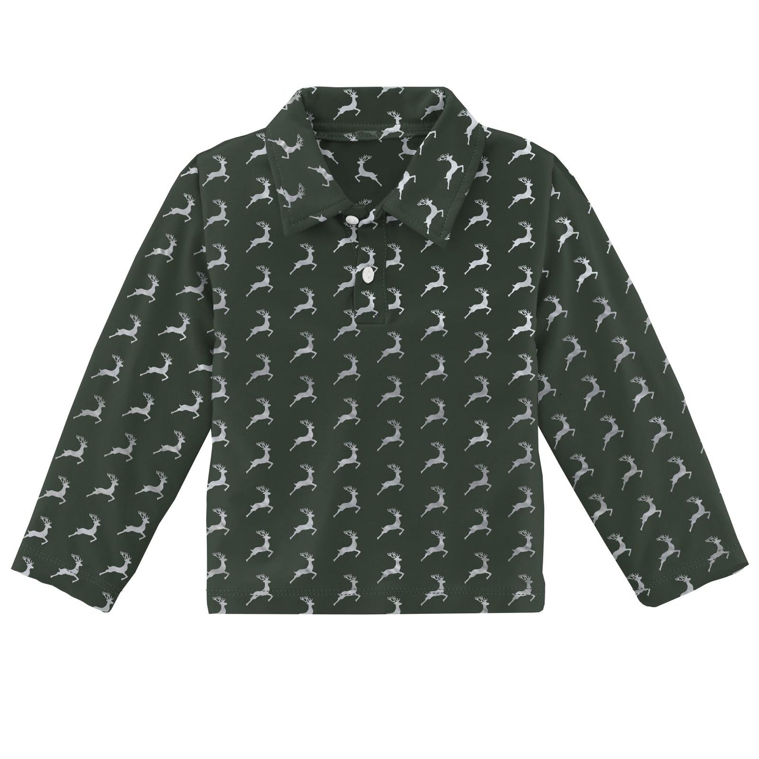 Print Long Sleeve Polo in Mountain View Reindeer