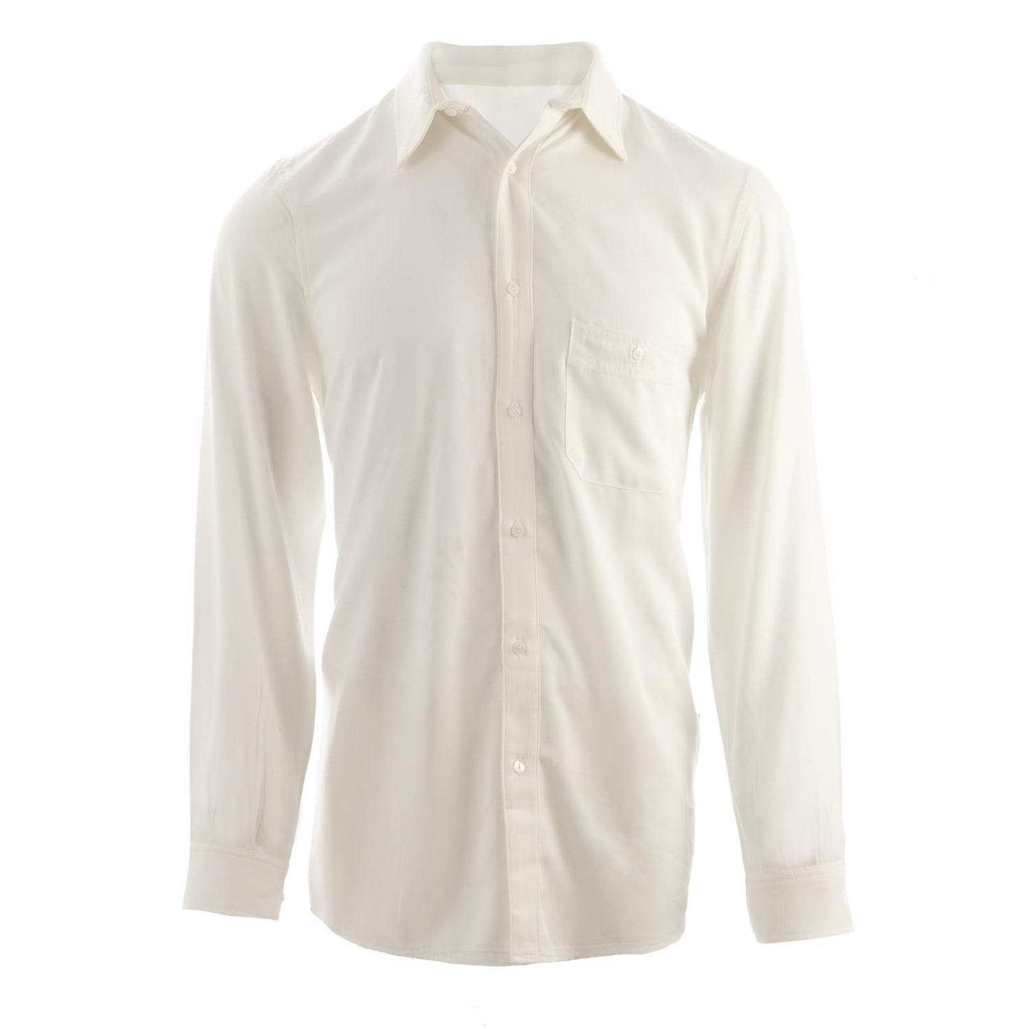 Men's Solid Long Sleeve Woven Button-Down Shirt in Natural