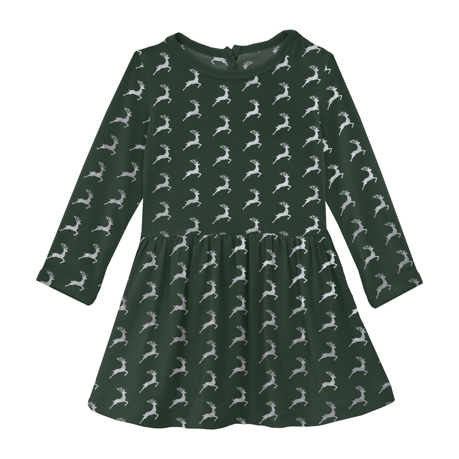 Print Long Sleeve Twirl Dress in Mountain View Reindeer