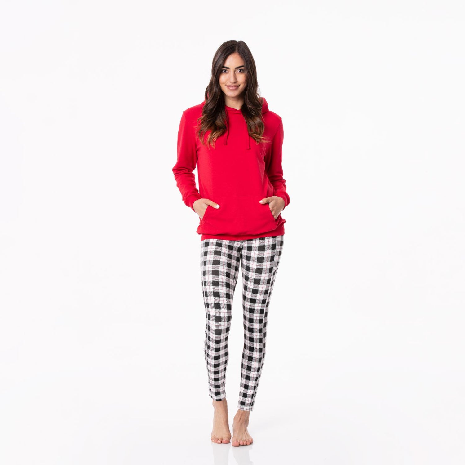 Women's Solid Fleece Kangaroo Pocket Pullover in Crimson