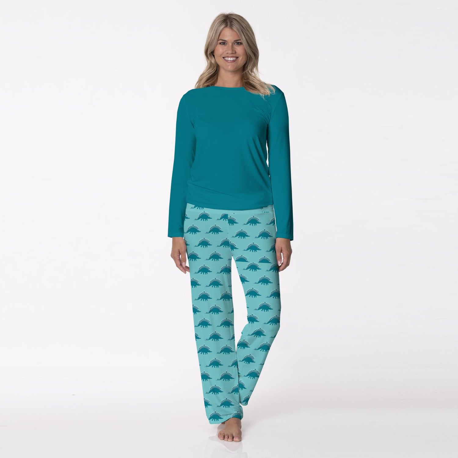 Women's Long Sleeve Loosey Goosey Tee & Pajama Pants Set in Iceberg Menorahsaurus
