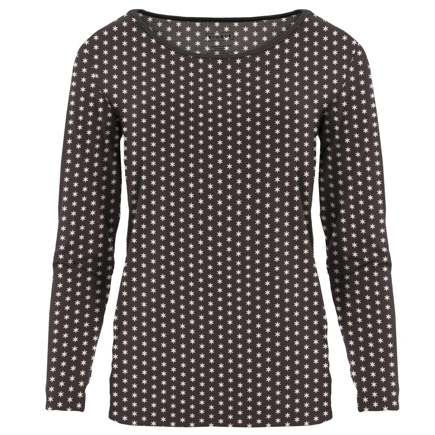 Women's Print Long Sleeve Loosey Goosey Tee in Midnight Tiny Snowflakes