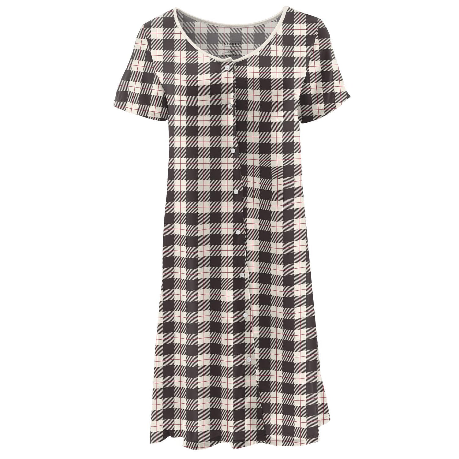 Print Nursing Nightgown in Midnight Holiday Plaid