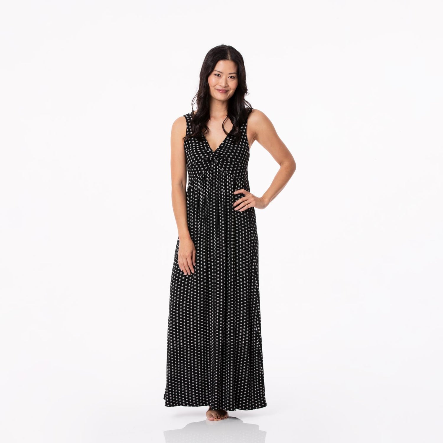 Women's Print Simple Twist Nightgown in Midnight Tiny Snowflakes