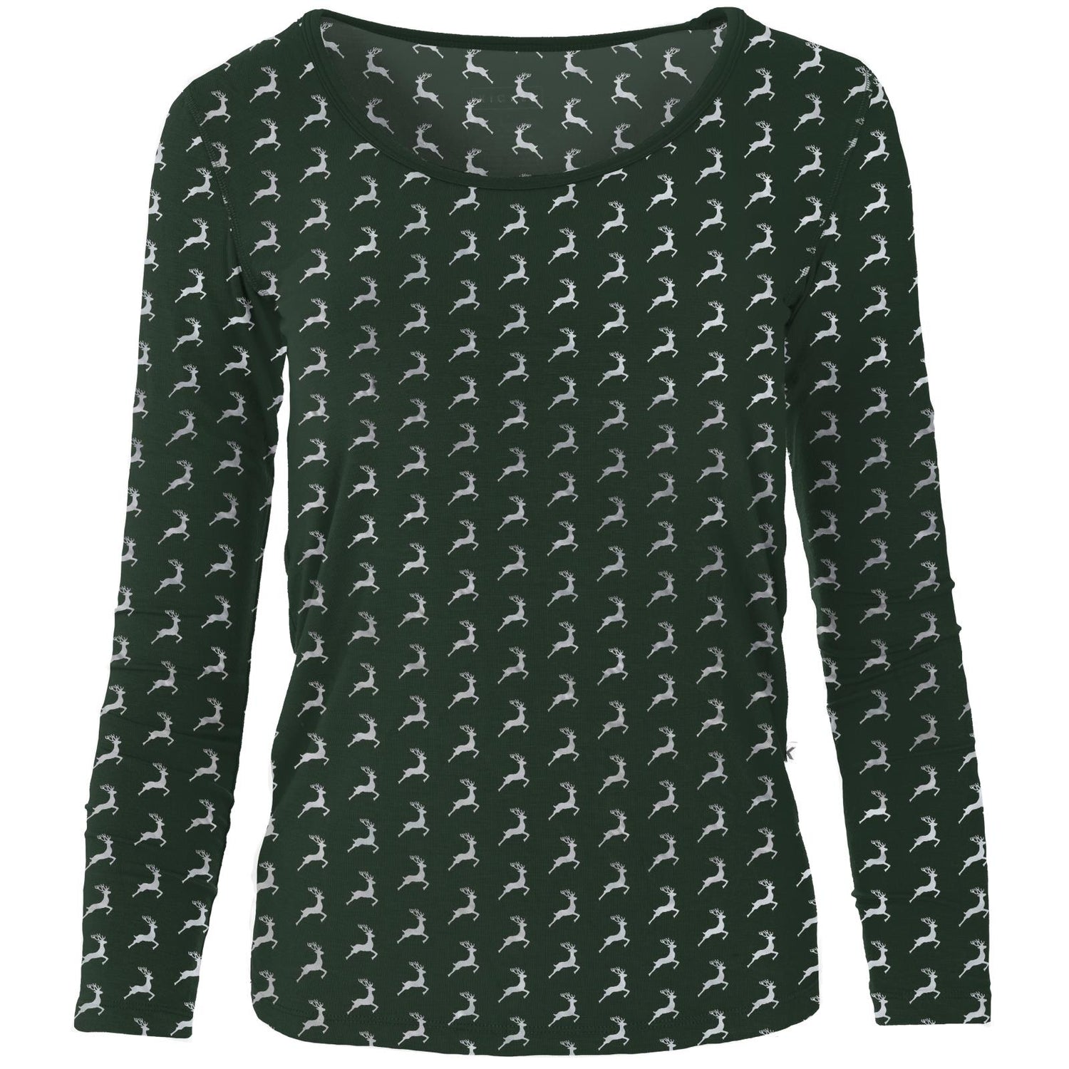 Women's Print Long Sleeve Scoop Neck Tee in Mountain View Reindeer