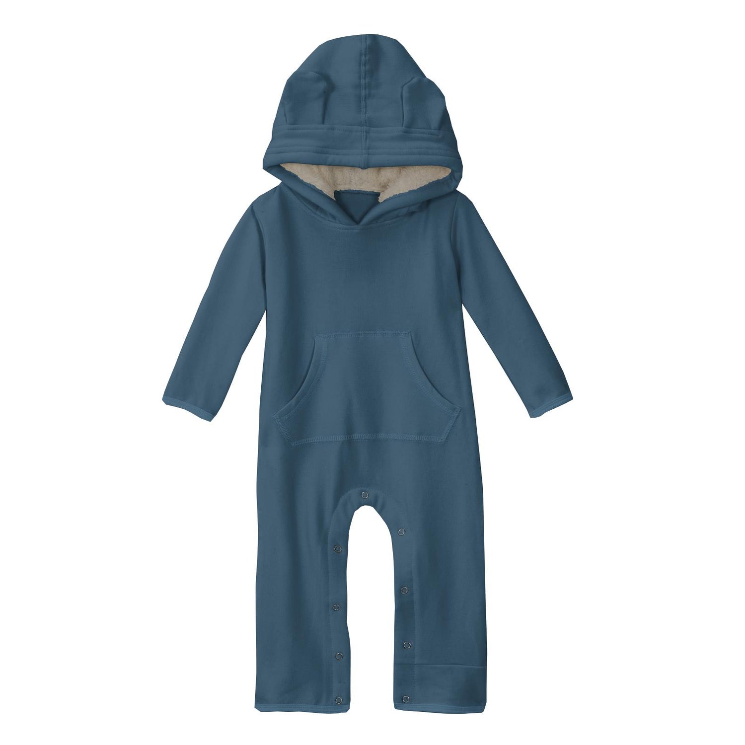 Fleece Coverall with Ears and Kangaroo Pocket in Deep Sea