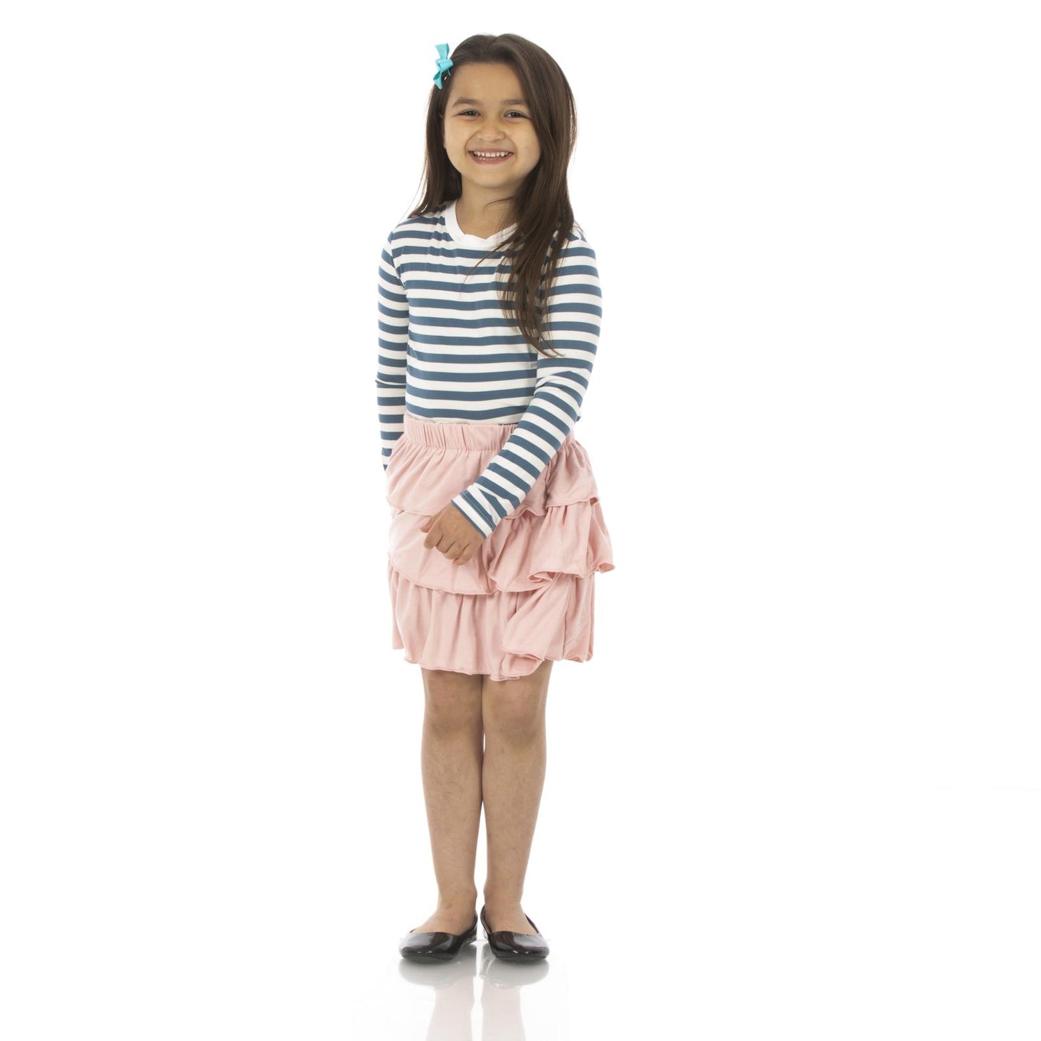 Print Long Sleeve Girl's Tailored Fit Tee in Nautical Stripe