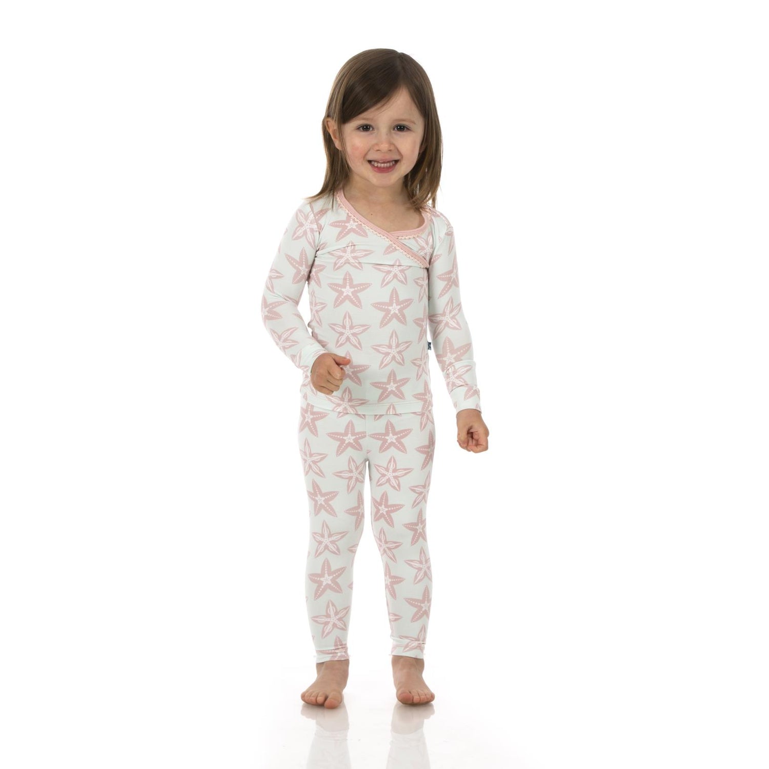 Print Long Sleeve Scallop Kimono Pajama Set in Fresh Air Fancy Starfish
