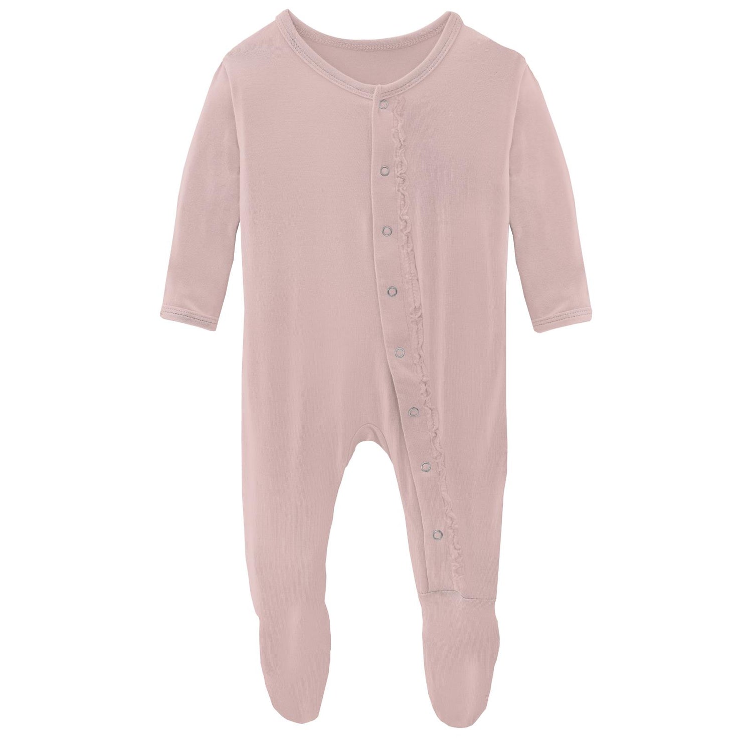 Muffin Ruffle Footie with Snaps in Baby Rose