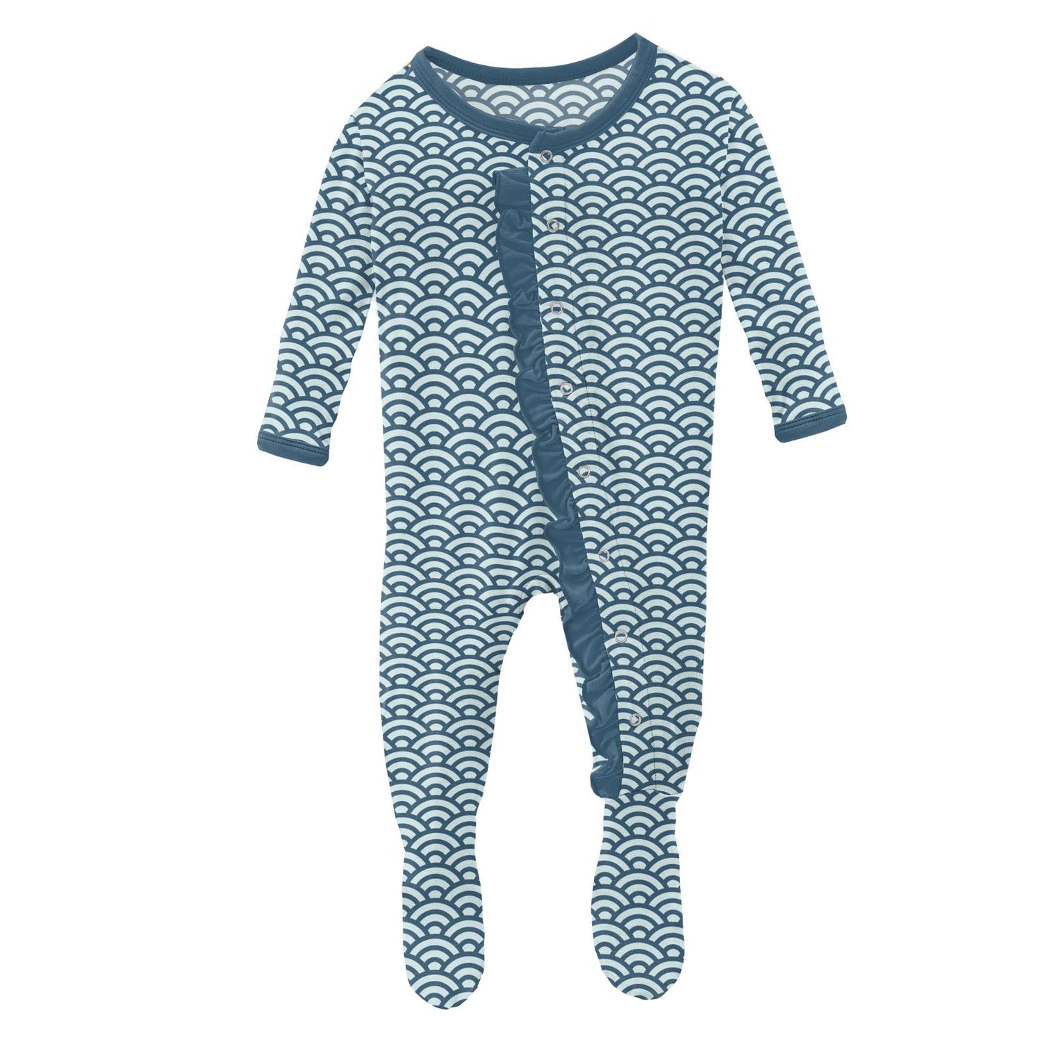 Print Classic Ruffle Footie with Snaps in Fresh Air Waves
