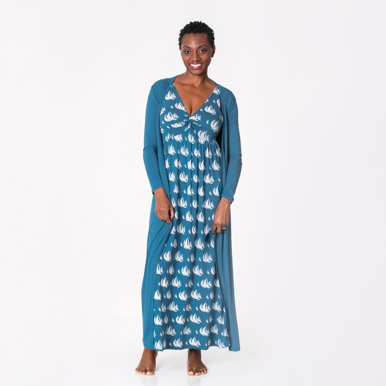 Women's Solid Basic Robe in Deep Sea