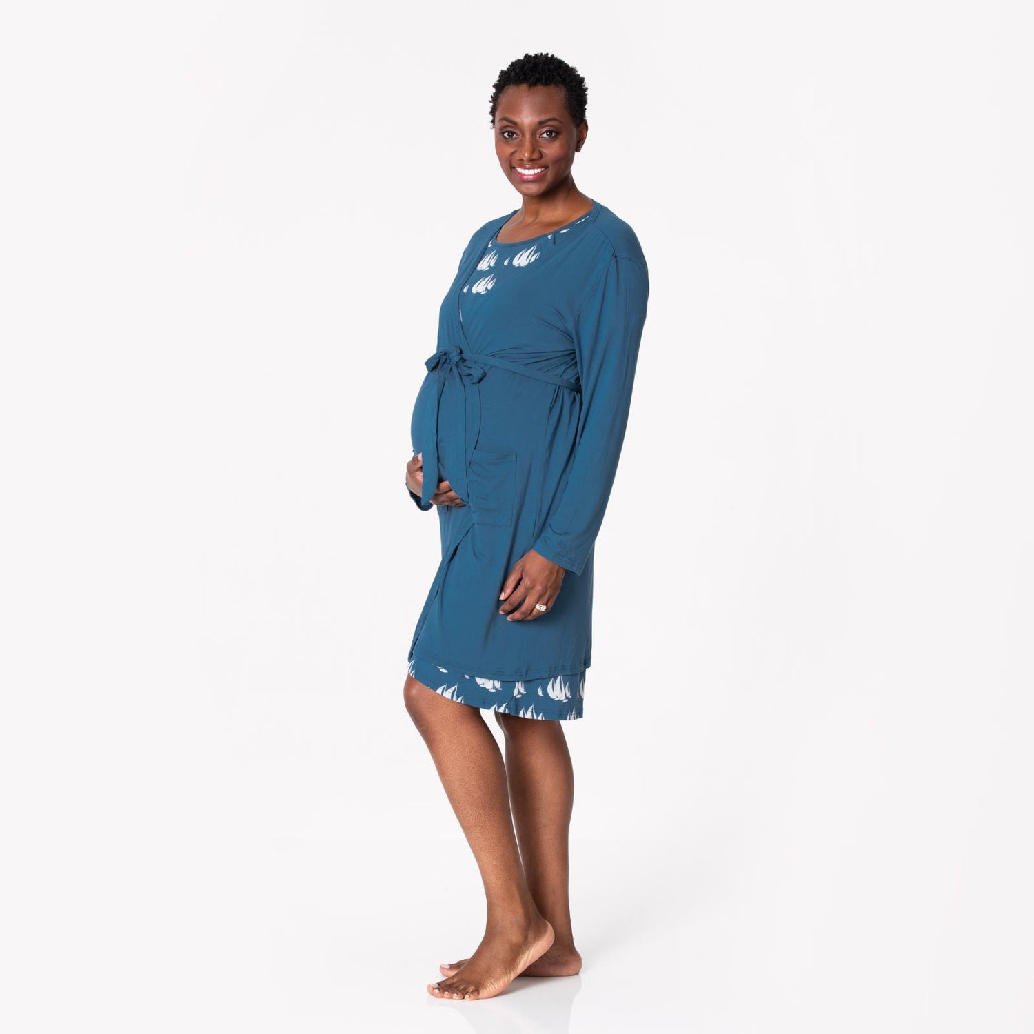 Maternity/Nursing Robe in Deep Sea