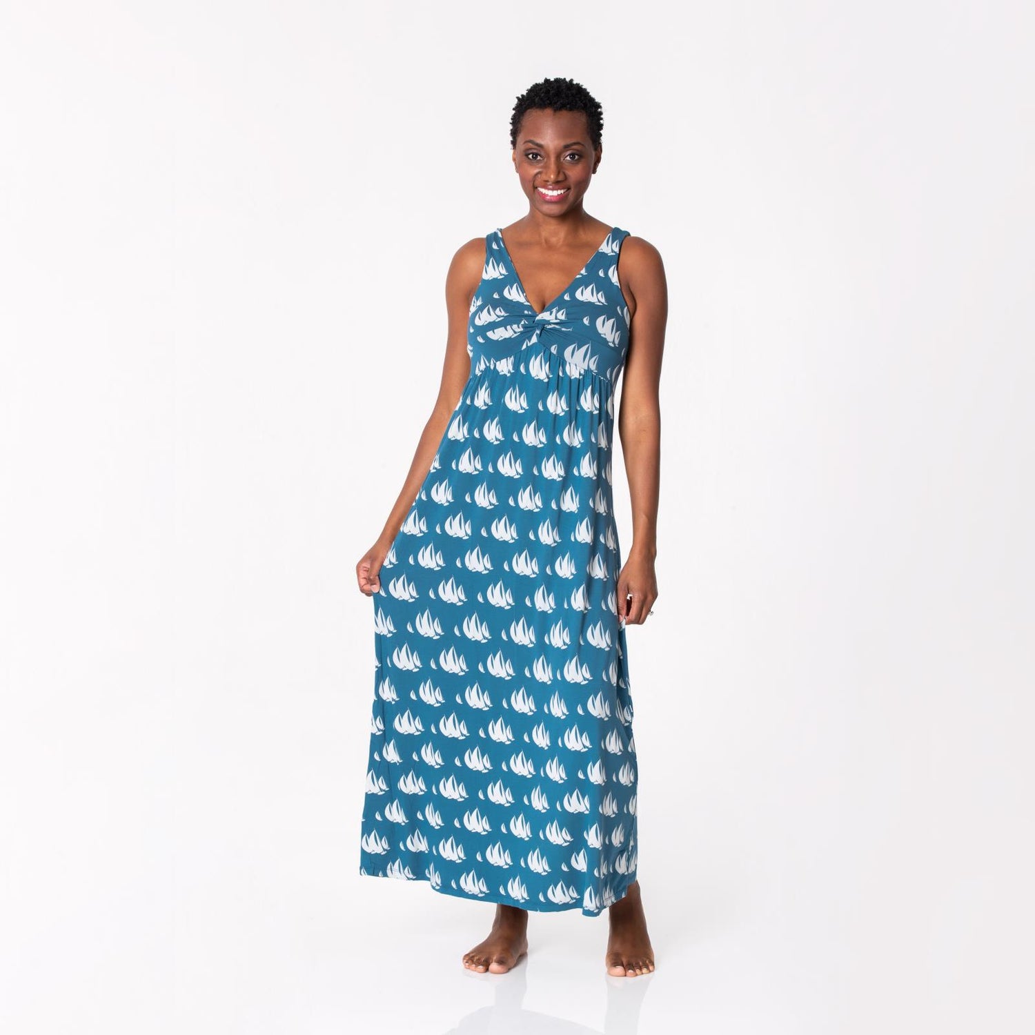 Women's Print Simple Twist Nightgown in Deep Sea Sailboat Race