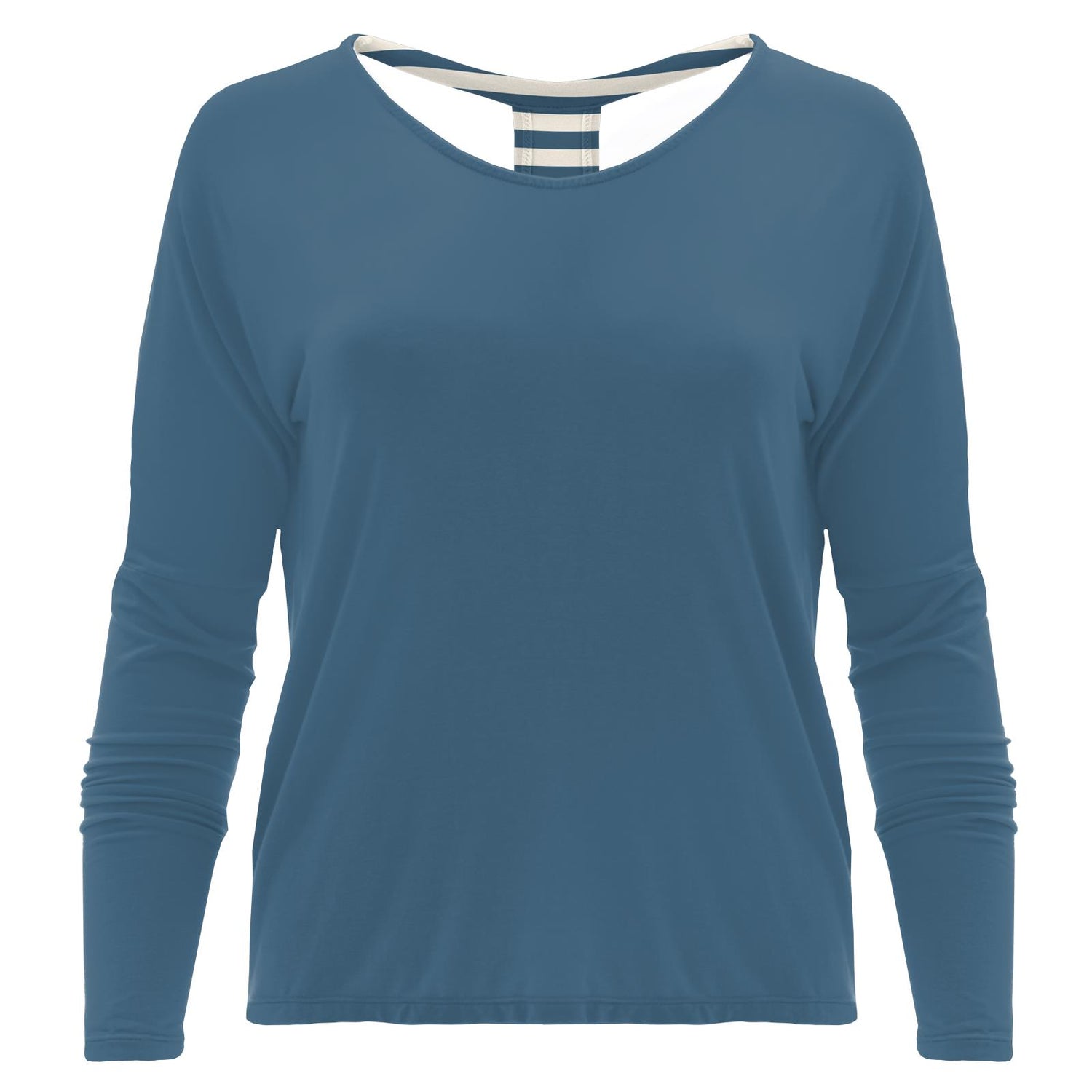 Women's Print Open Back Top in Deep Sea with Nautical Stripe