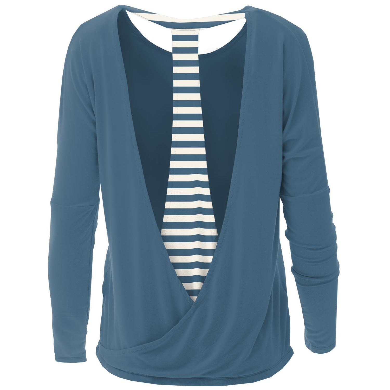 Women's Print Open Back Top in Deep Sea with Nautical Stripe