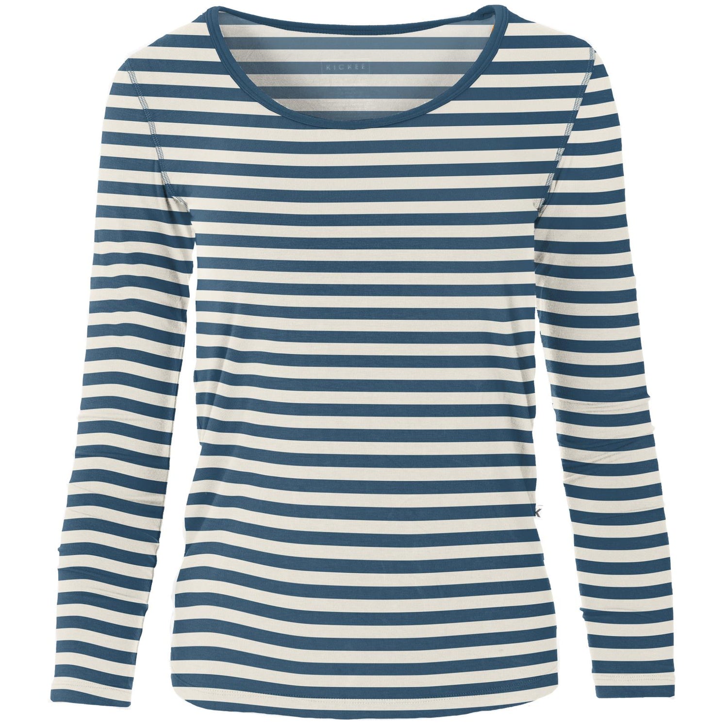 Women's Print Long Sleeve Scoop Neck Tee in Nautical Stripe