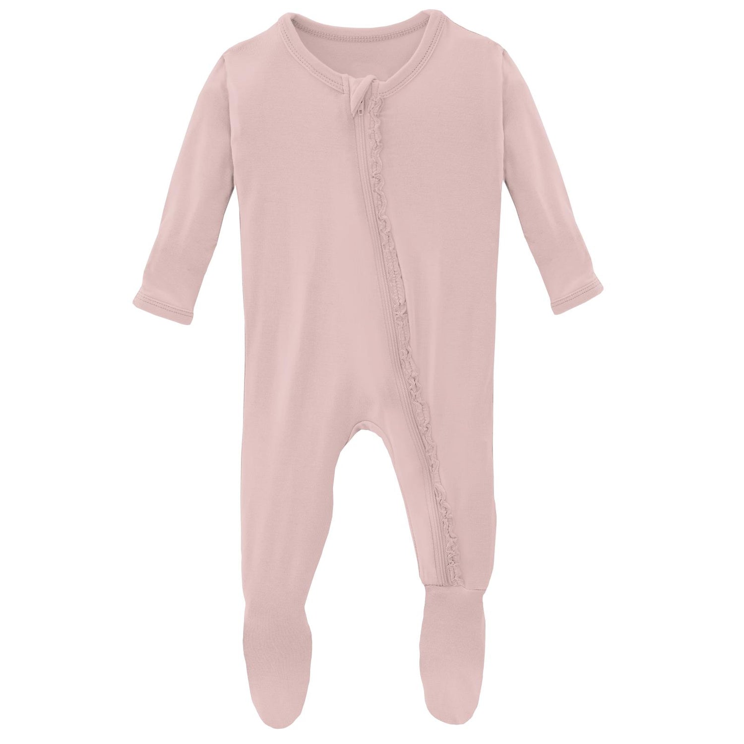 Muffin Ruffle Footie with Zipper in Baby Rose