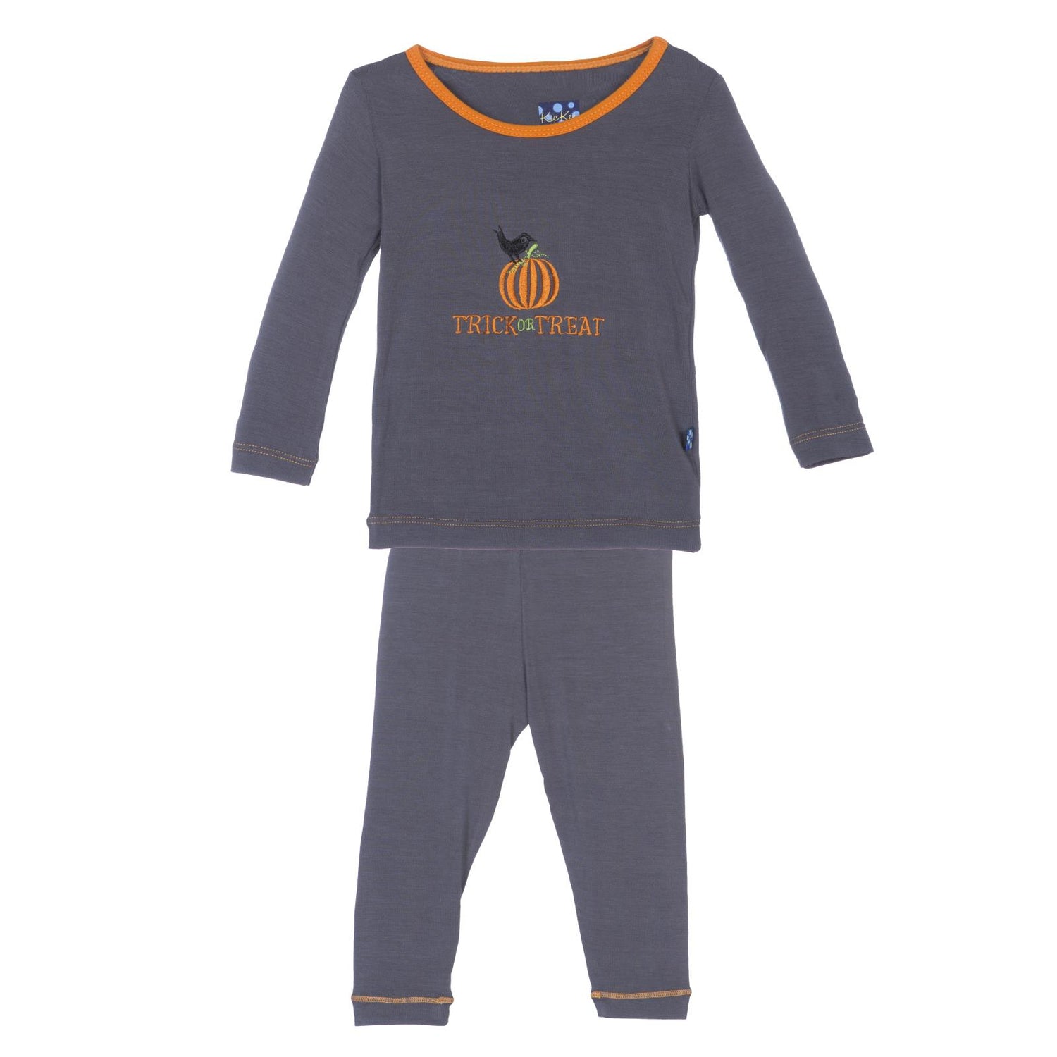 Long Sleeve Applique Pajama Set in Stone Trick or Treat