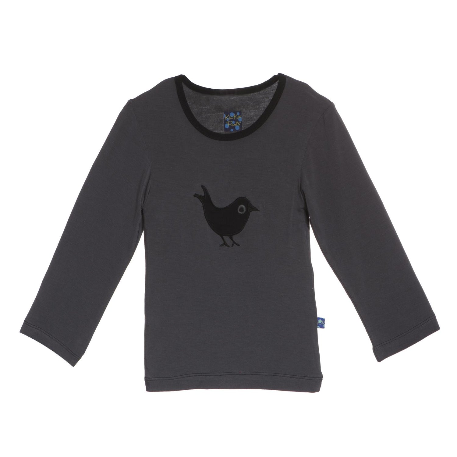 Long Sleeve Applique Tee in Stone Blackbird