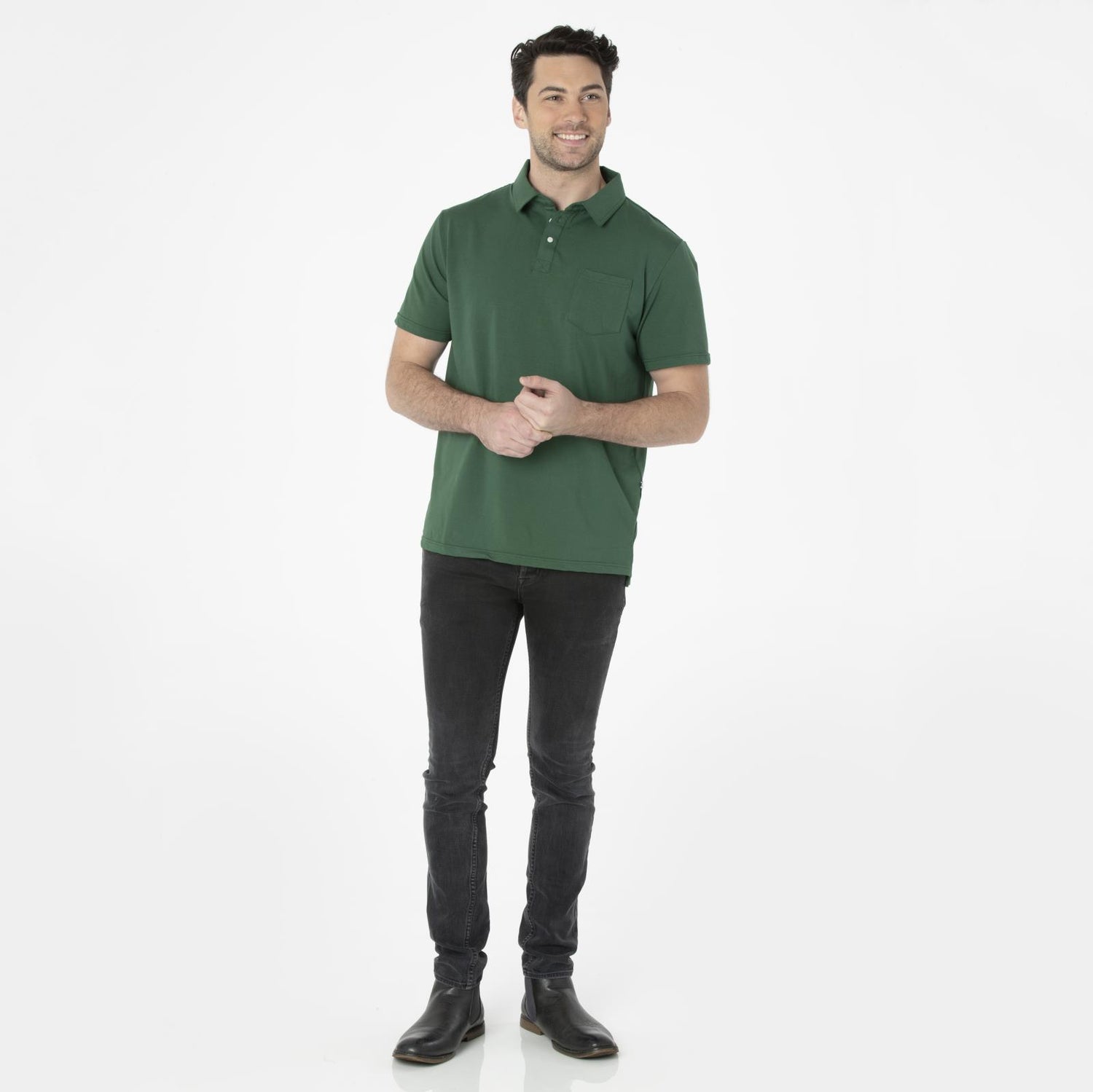 Men's Short Sleeve Luxe Jersey Polo with Pocket in Topiary