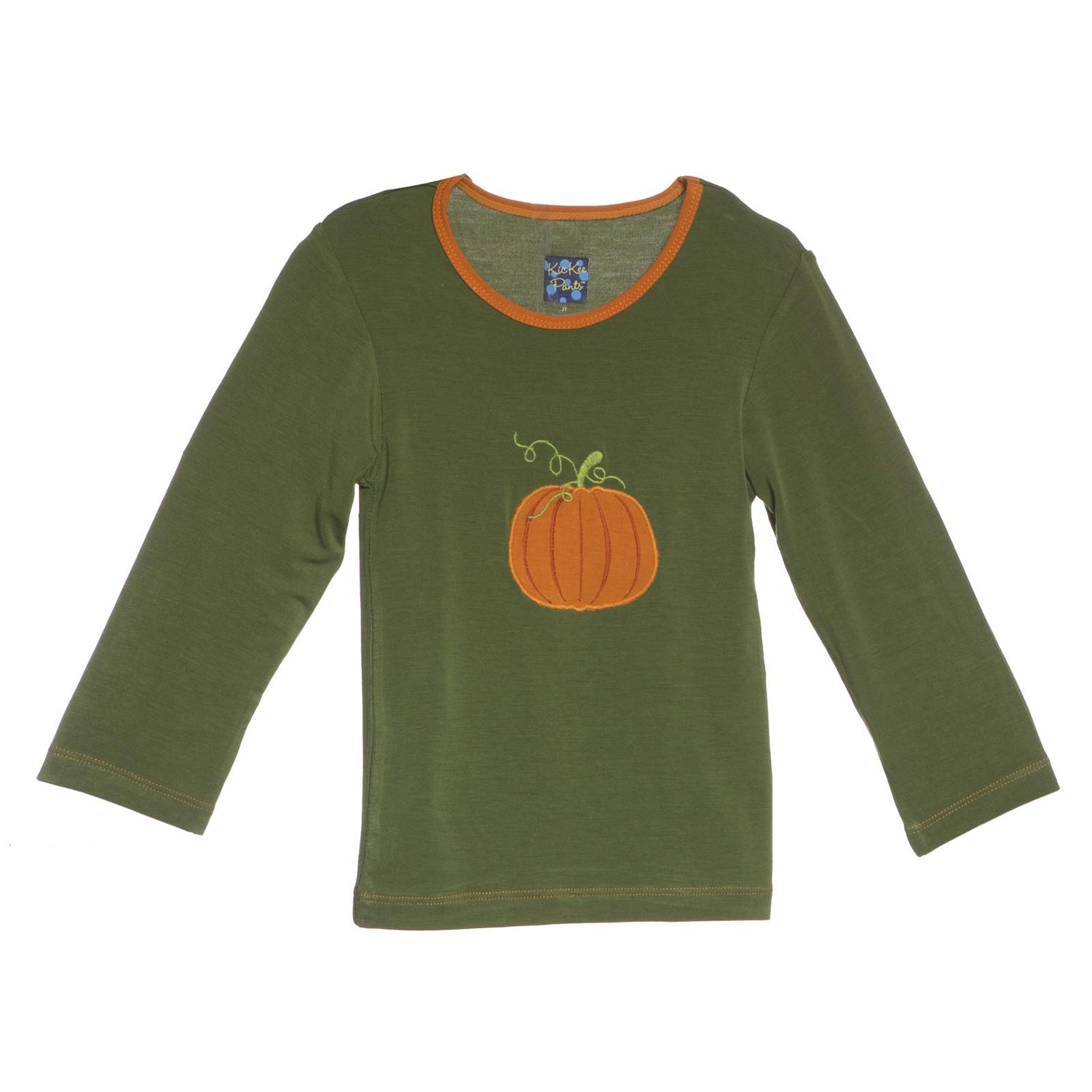 Long Sleeve Applique Tee in Moss Pumpkin