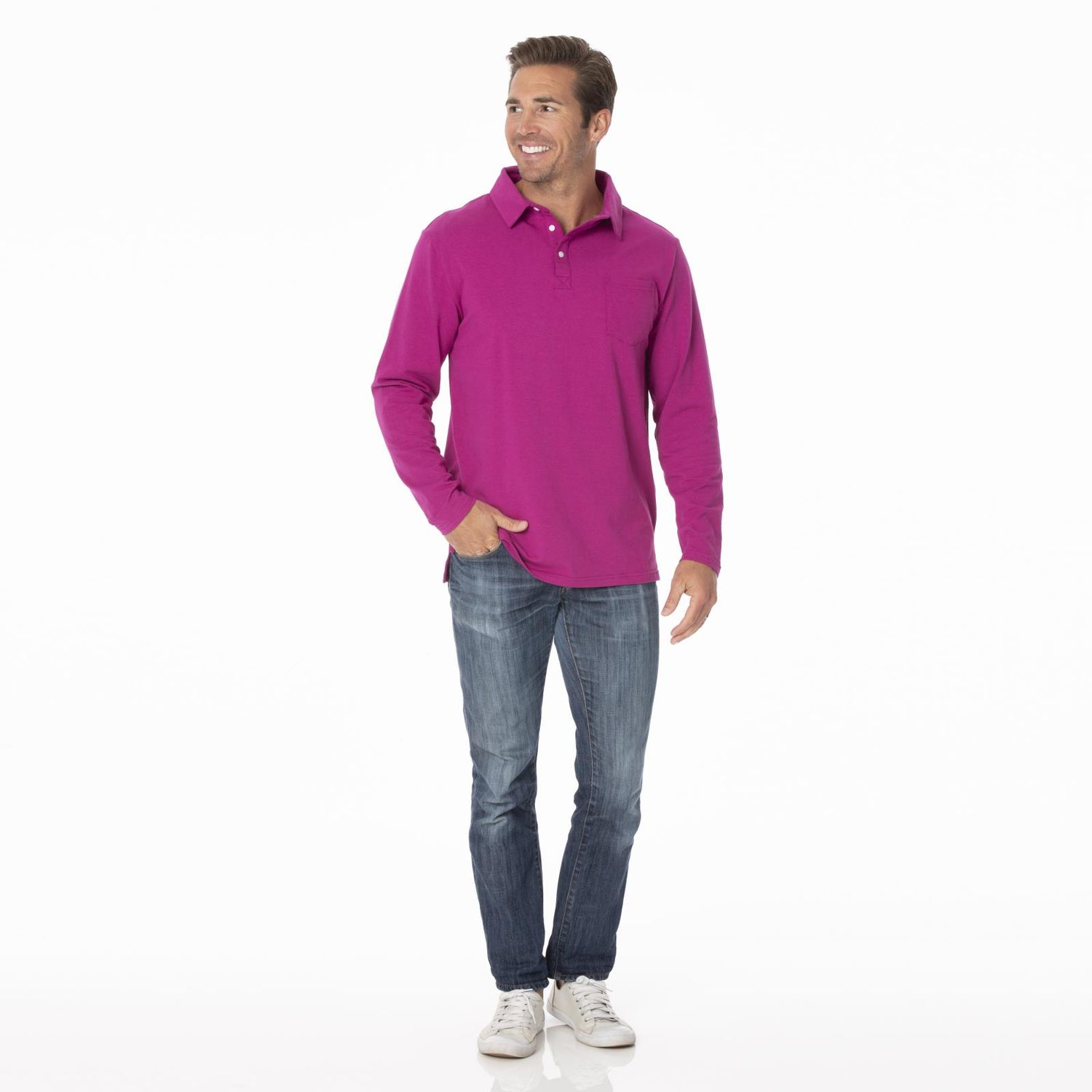 Men's Long Sleeve Luxe Jersey Polo in Orchid