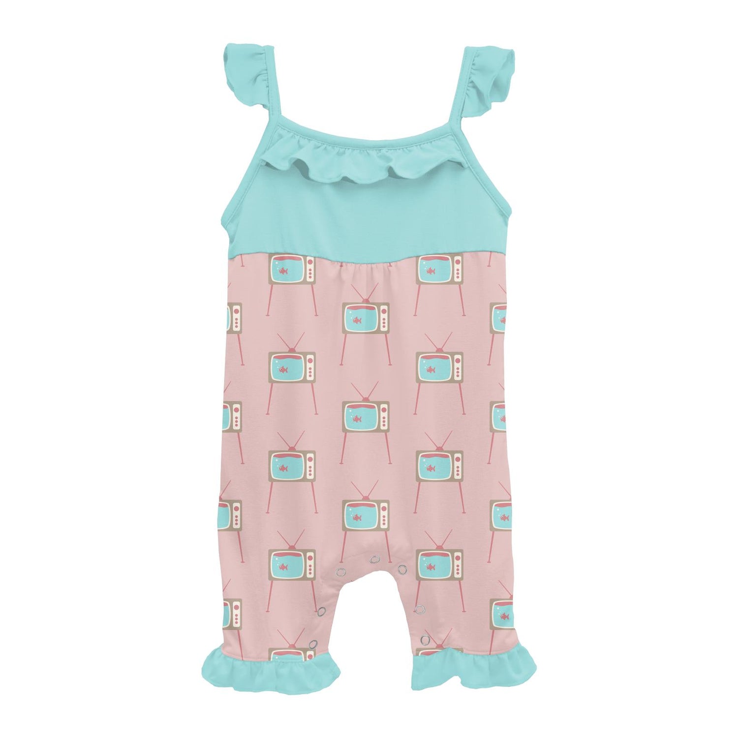 Print Wing Romper in Baby Rose Vintage TV