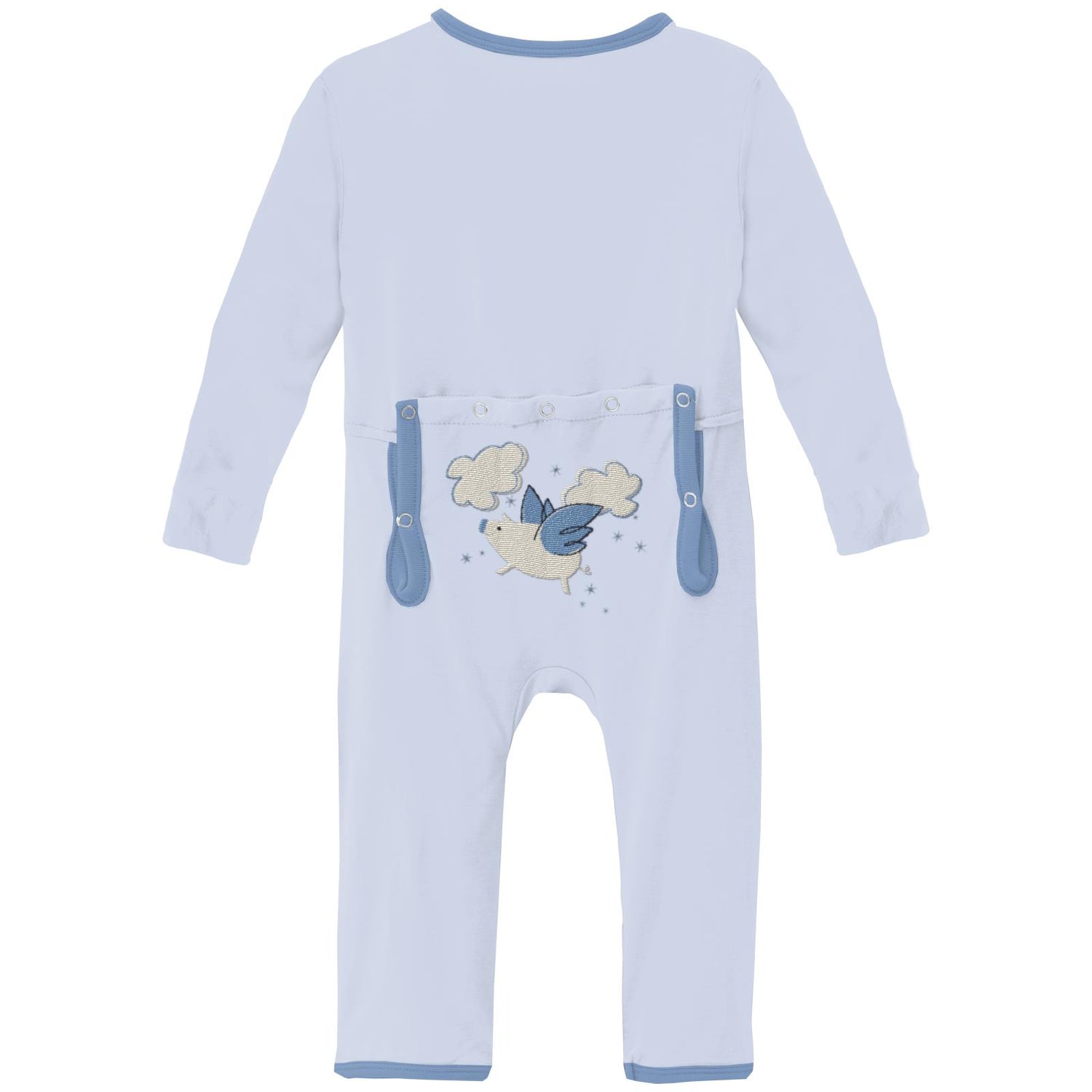 Applique Coverall with 2 Way Zipper in Dew Flying Pig