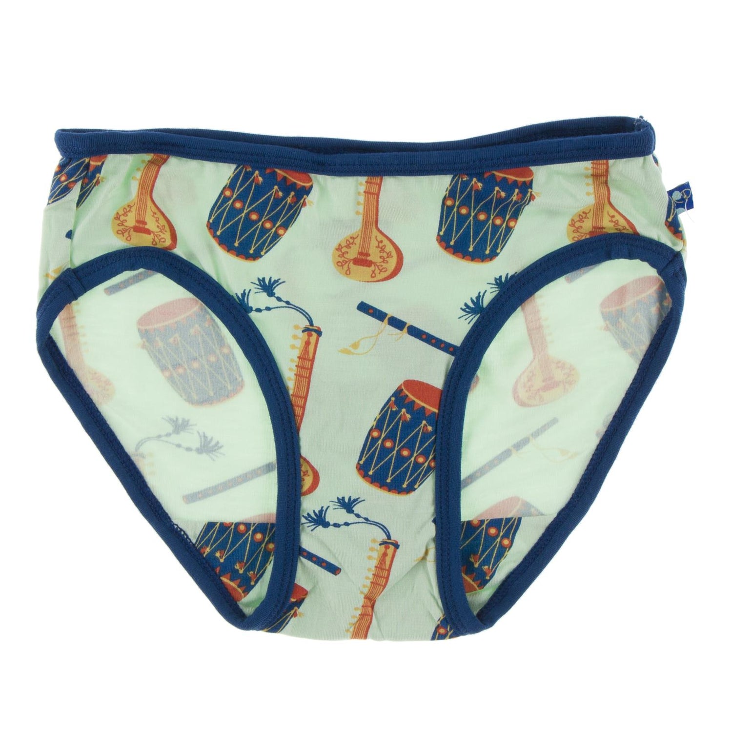 Print Underwear in Pistachio Indian Instruments with Navy Trim