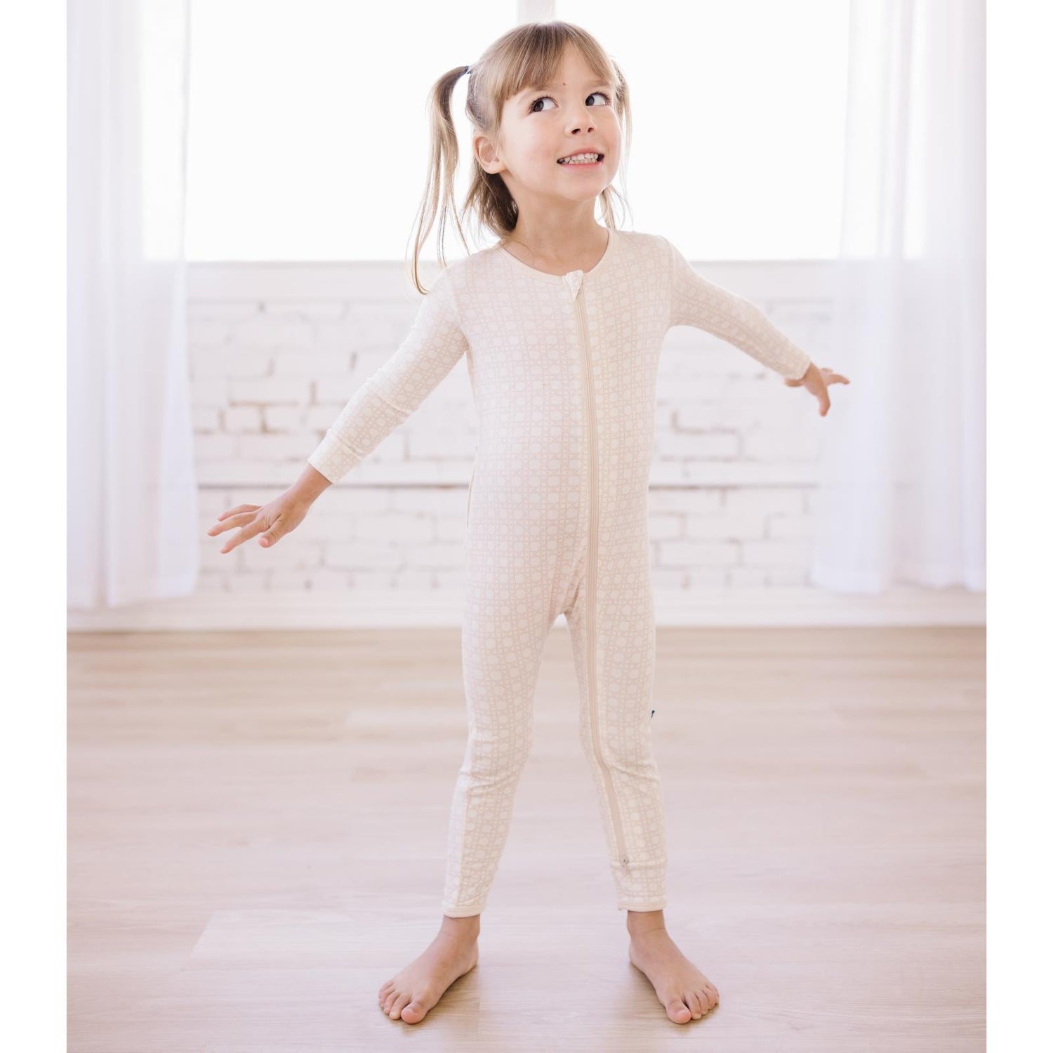 Print Coverall with 2 Way Zipper in Latte Wicker