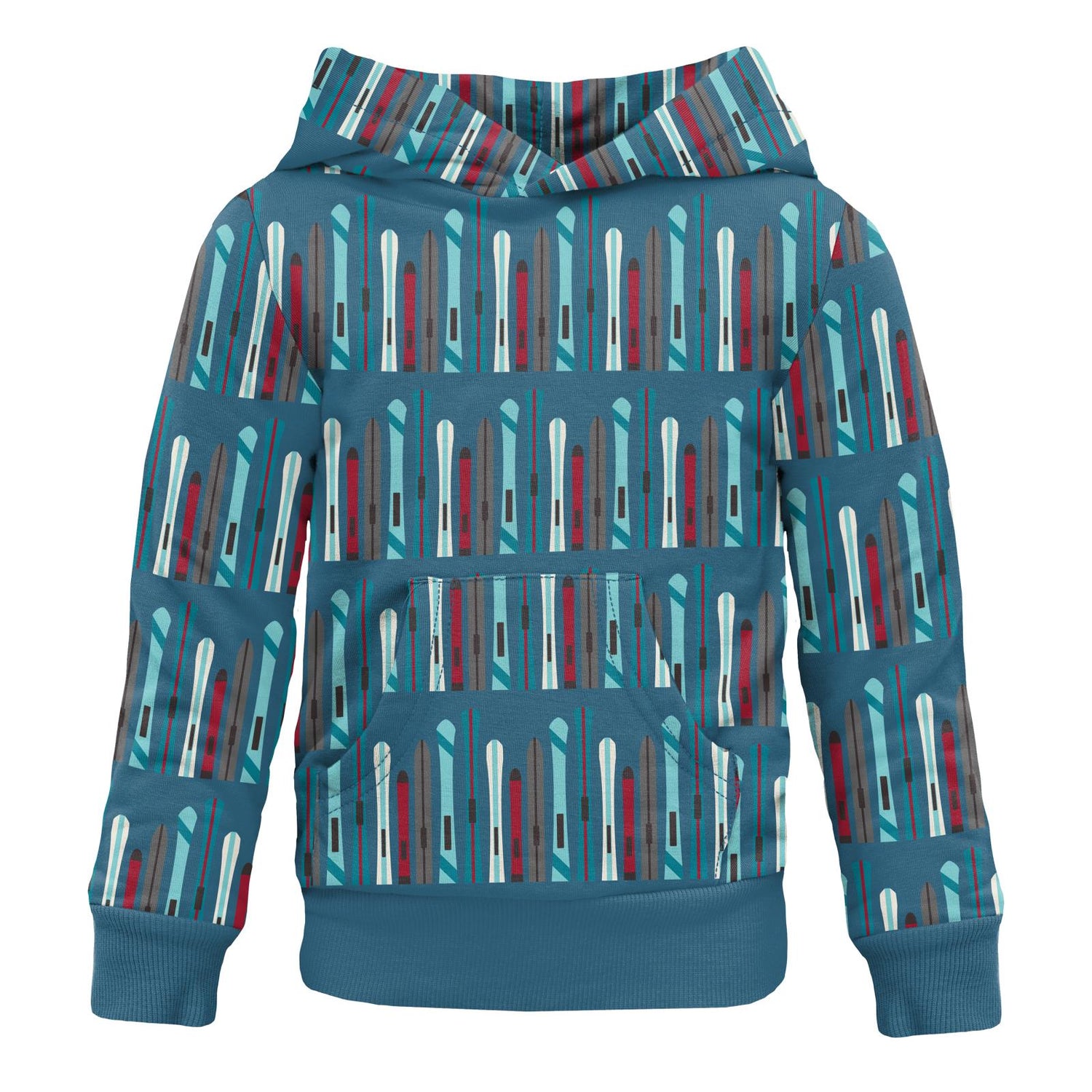 Print Lightweight Kangaroo Pocket Pullover in Twilight Skis