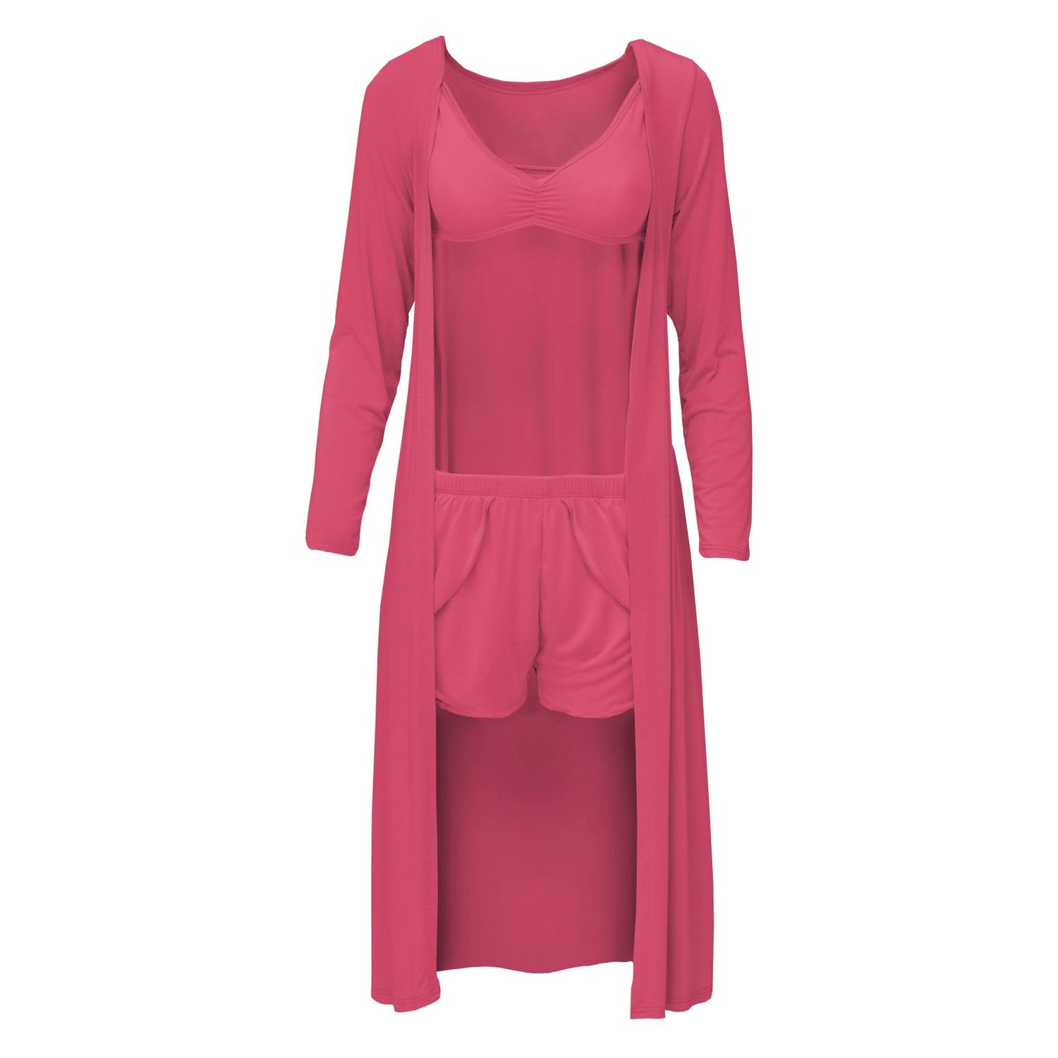 Women's Sleeping Bra, Tulip Shorts and Duster Robe Set in Winter Rose