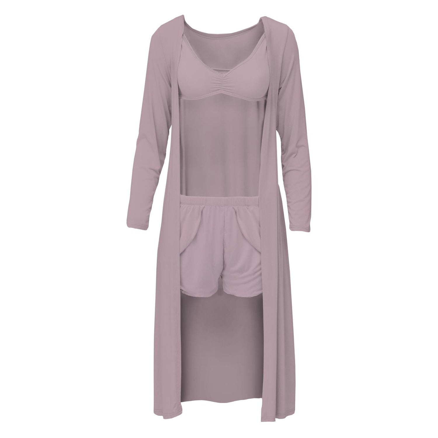 Women's Sleeping Bra, Tulip Shorts and Duster Robe Set in Sweet Pea