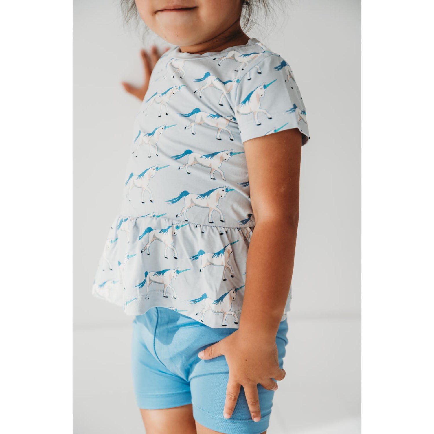 Print Short Sleeve Playtime Outfit Set in Dew Prancing Unicorn