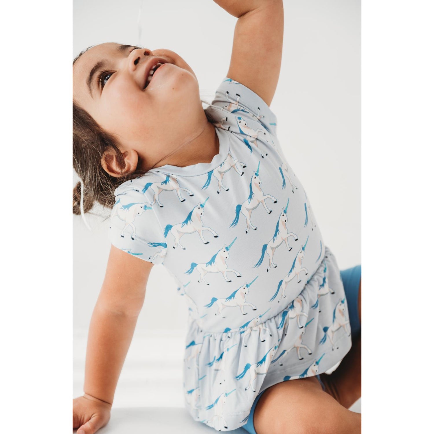 Print Short Sleeve Playtime Outfit Set in Dew Prancing Unicorn