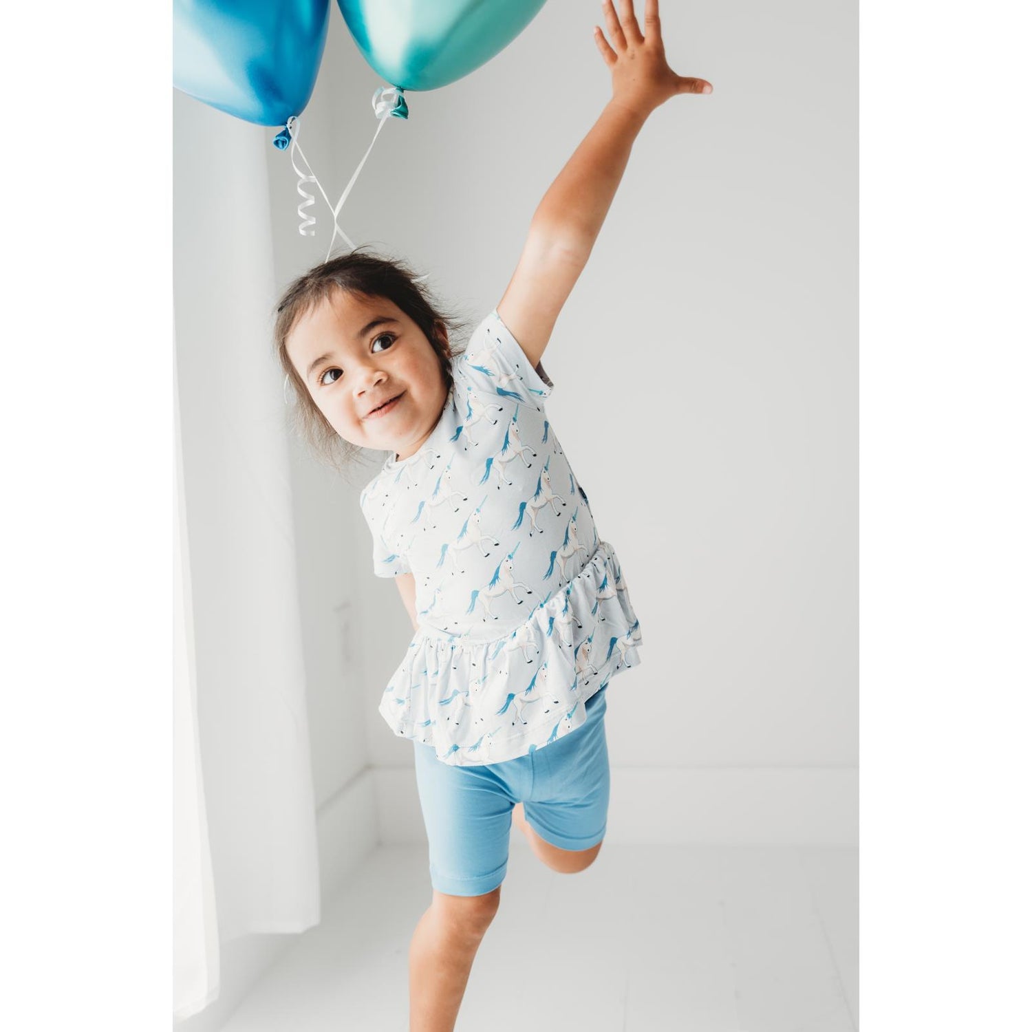 Print Short Sleeve Playtime Outfit Set in Dew Prancing Unicorn