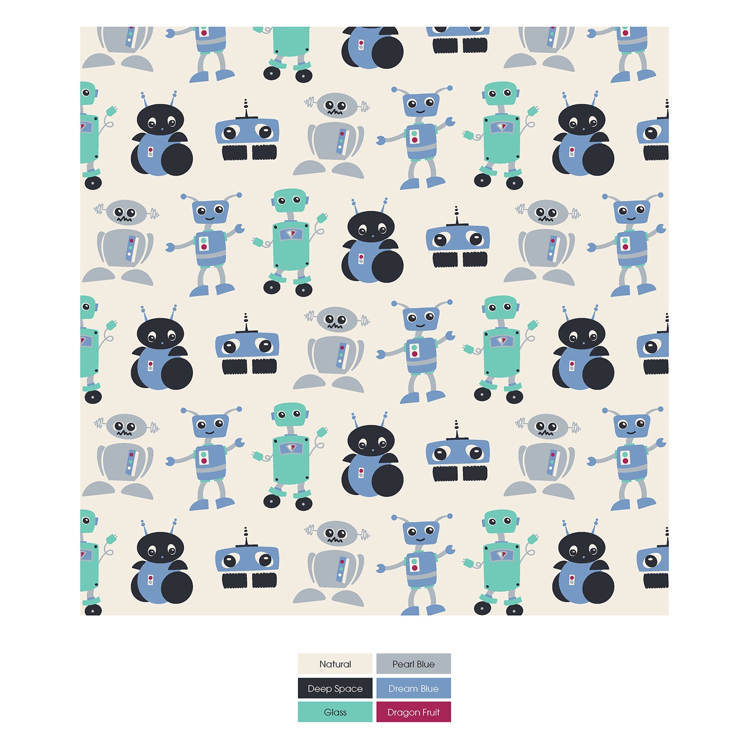 Short Sleeve Graphic Tee Pajama Set with Shorts in Natural Robots