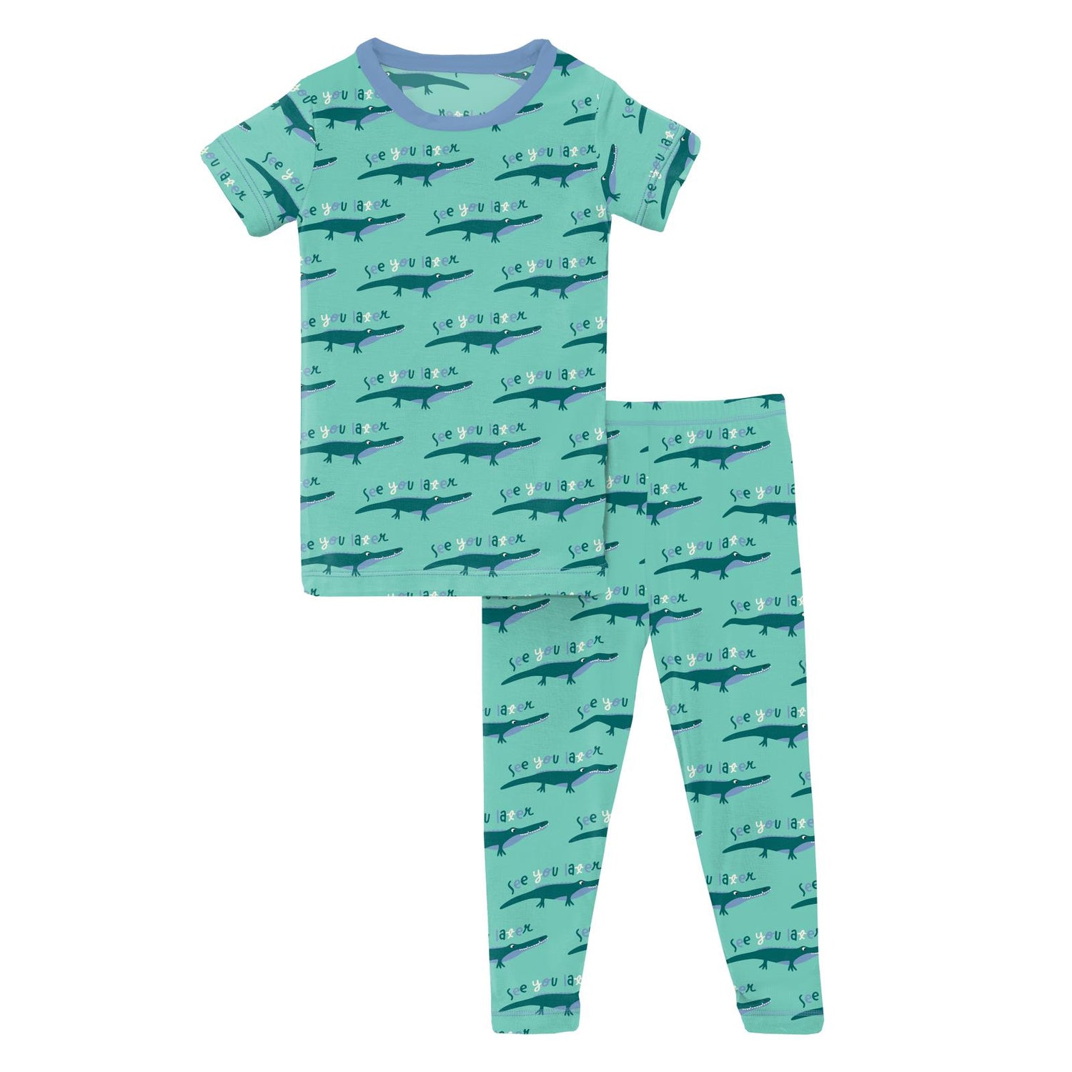 Print Short Sleeve Pajama Set in Glass Later Alligator